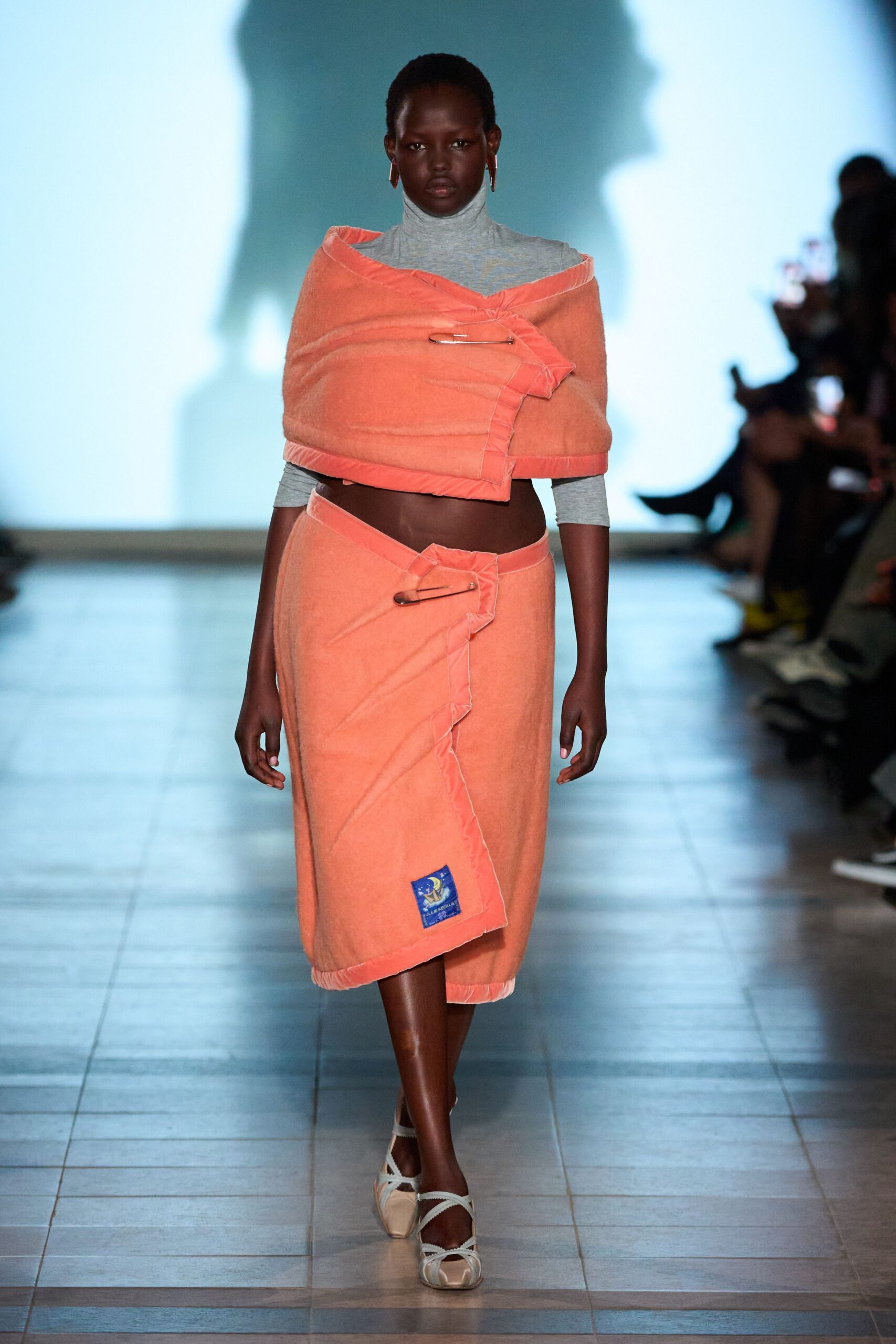 orange cotton fitted layered skirt