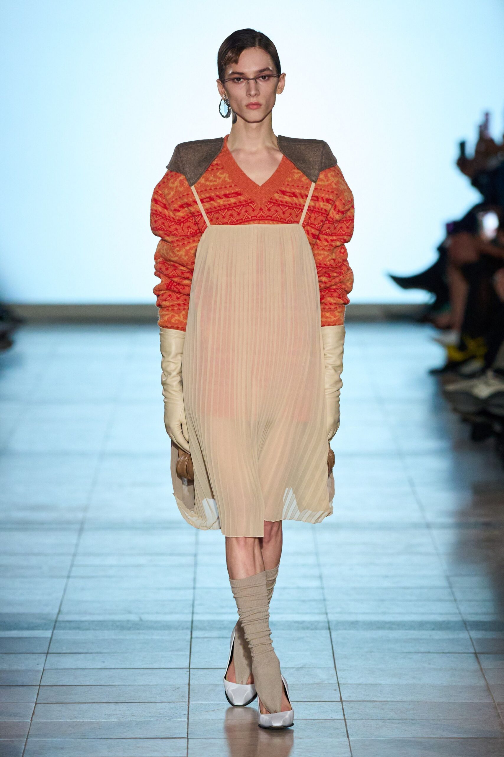 orange wool long-sleeve v-neck oversized sweater