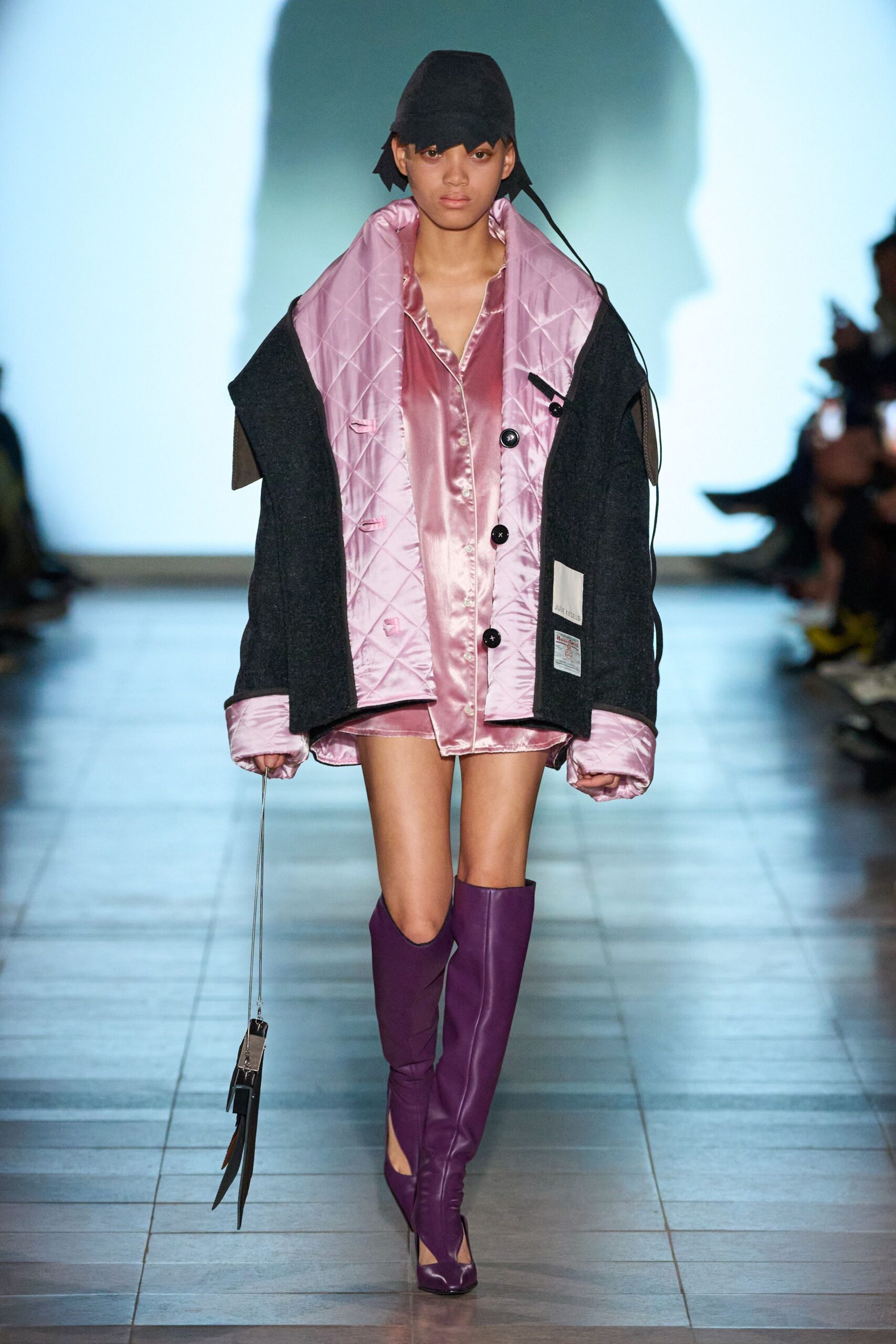 black cotton long-sleeve collared oversized zippered layered jacket