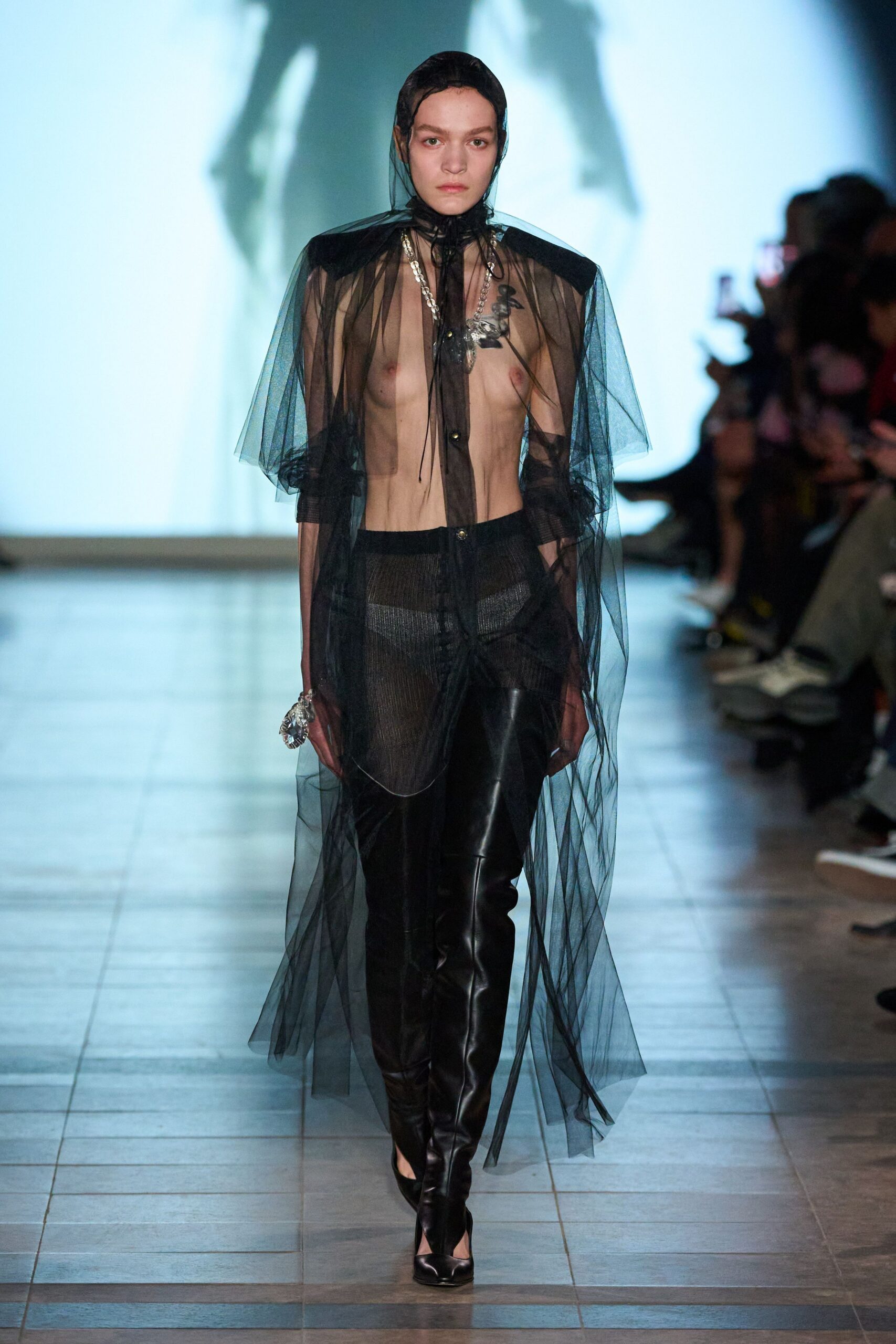 black tulle sleeveless relaxed layered sheer cape