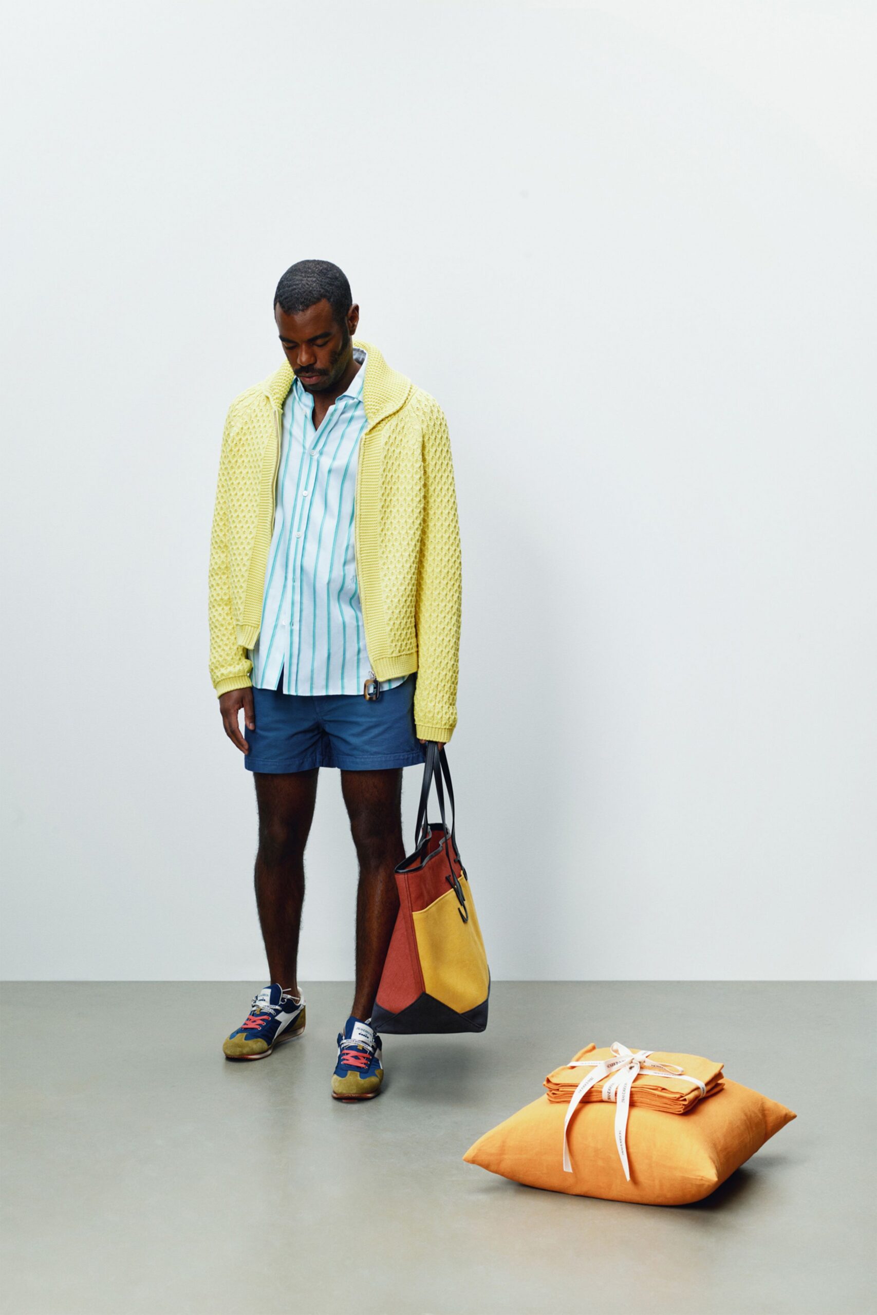 yellow cotton long-sleeve collared relaxed zippered jacket