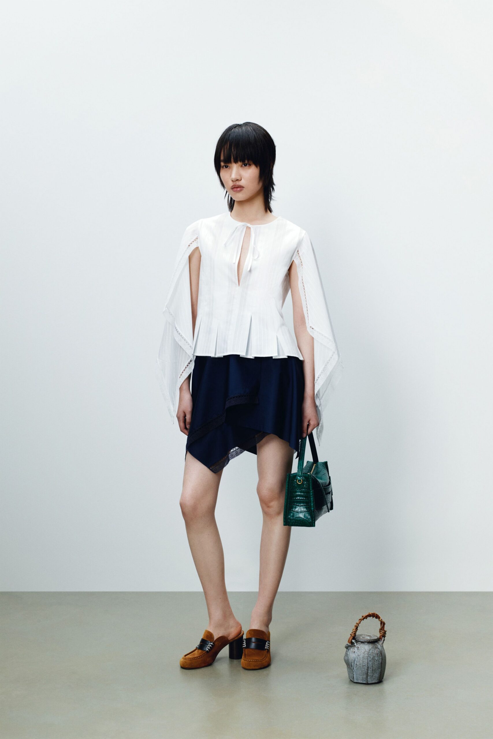 green leather bag