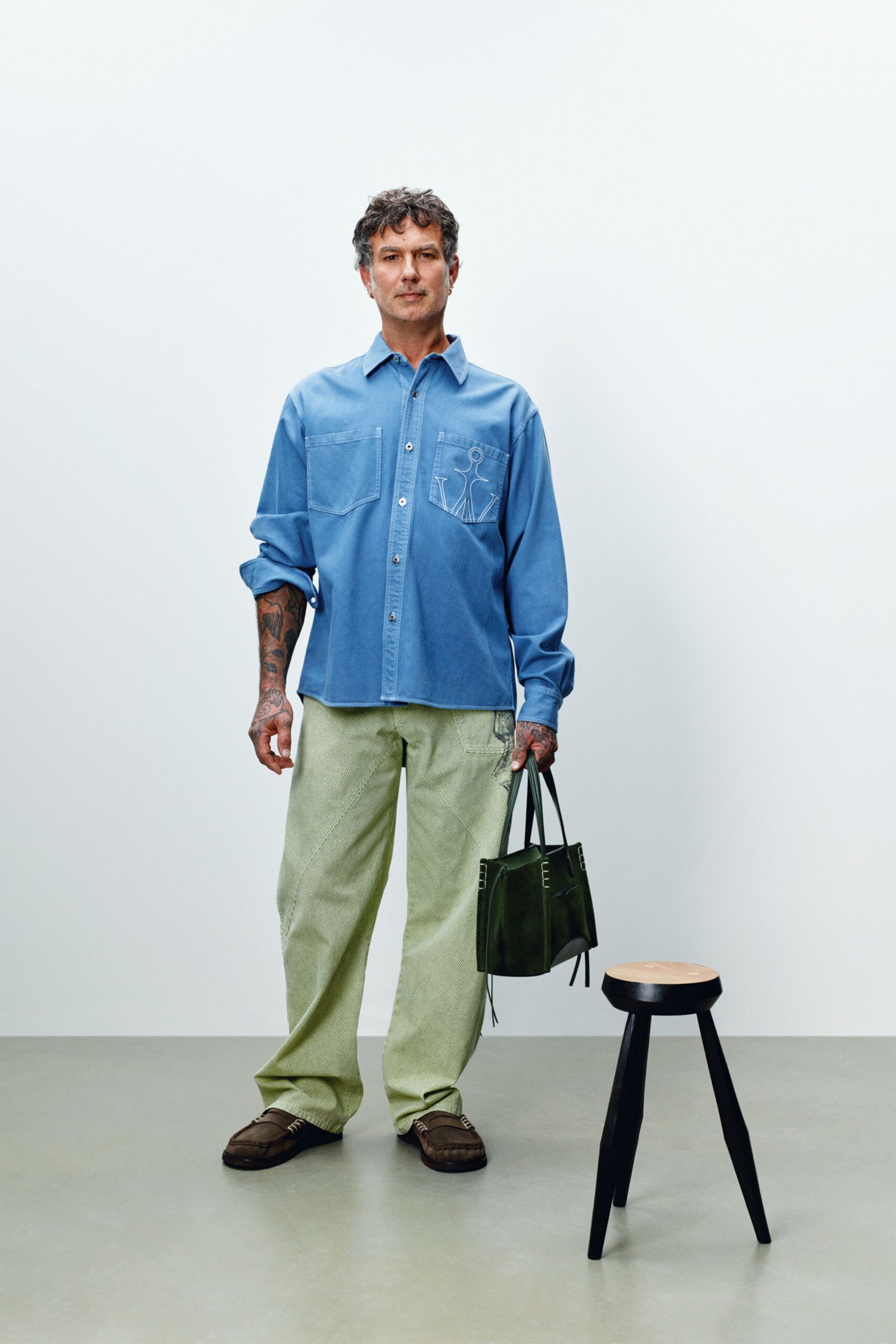 green leather bag