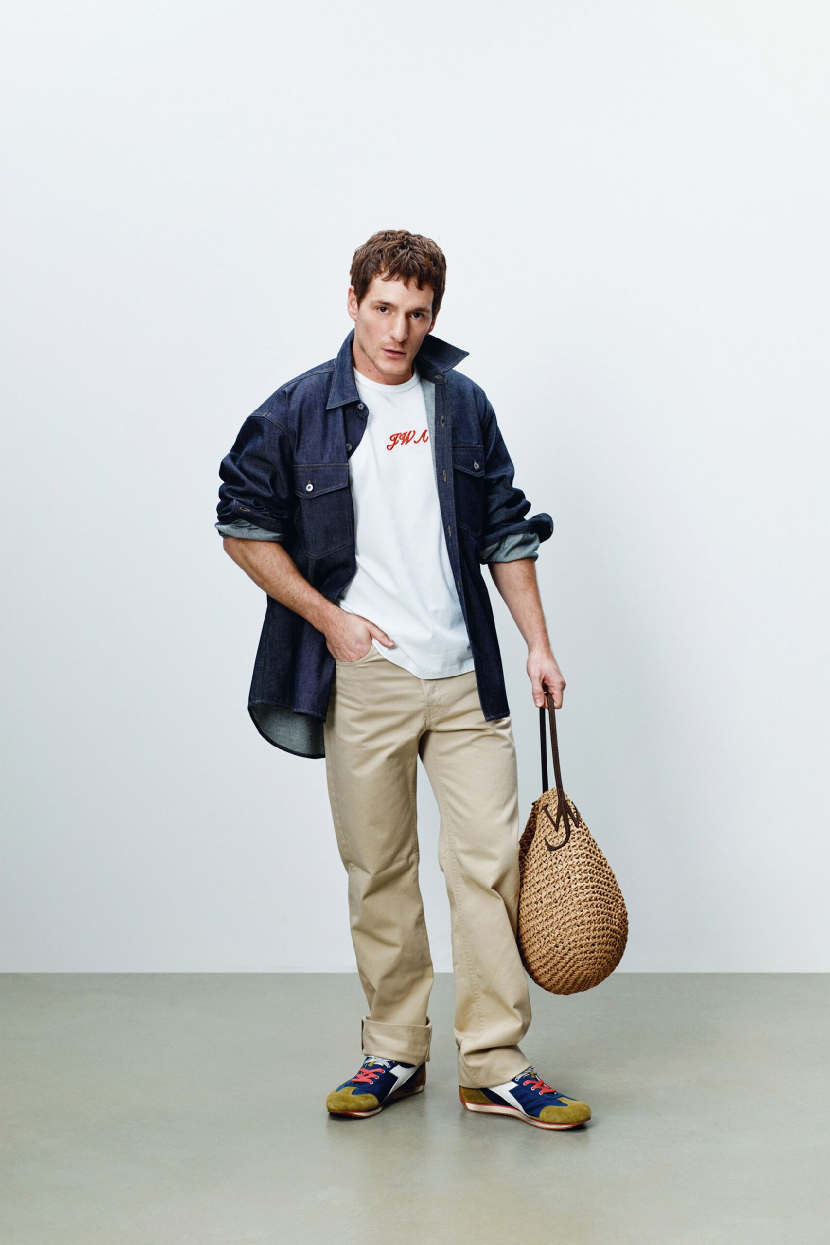 blue denim shirt with white t-shirt