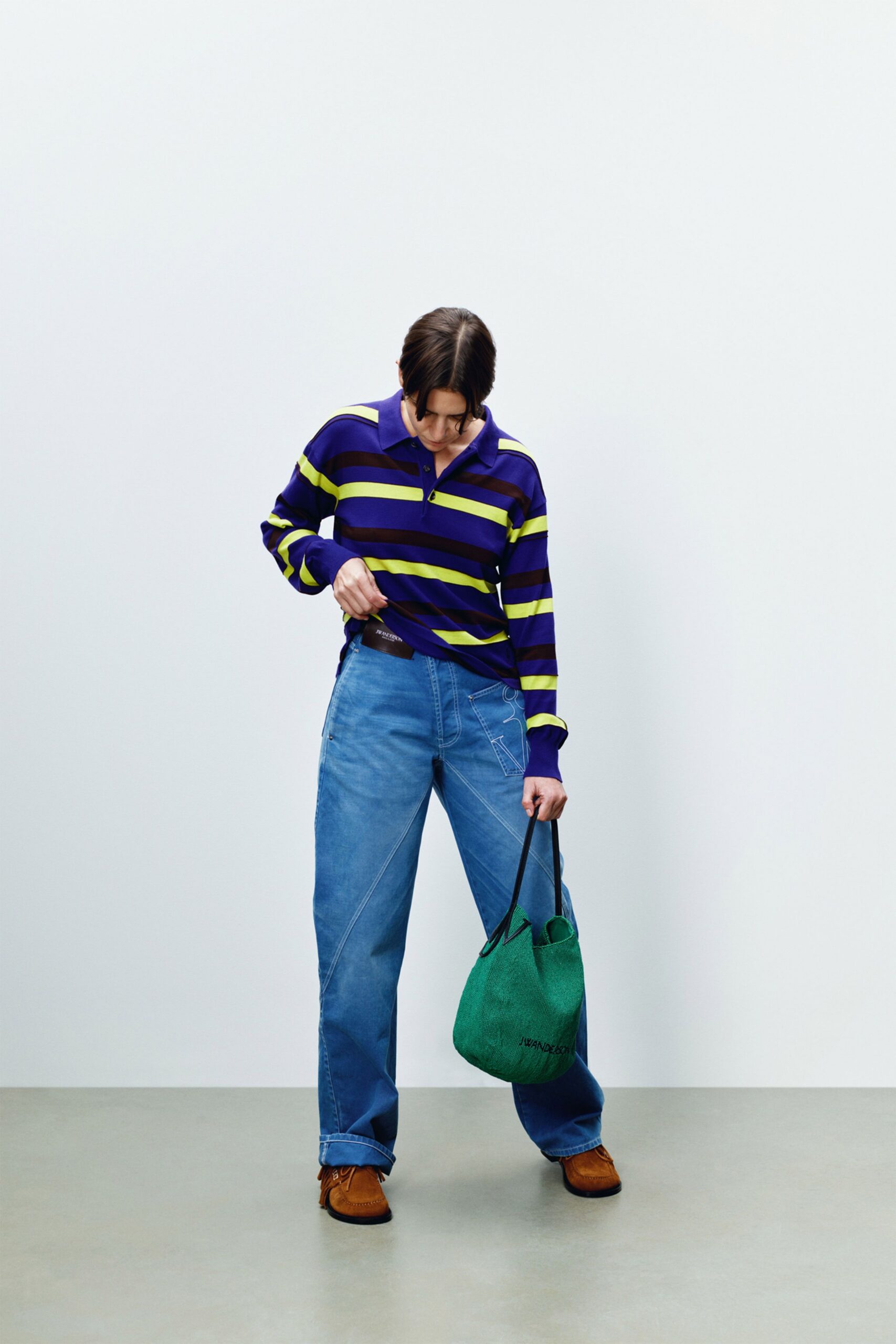purple long-sleeve collared relaxed striped shirt