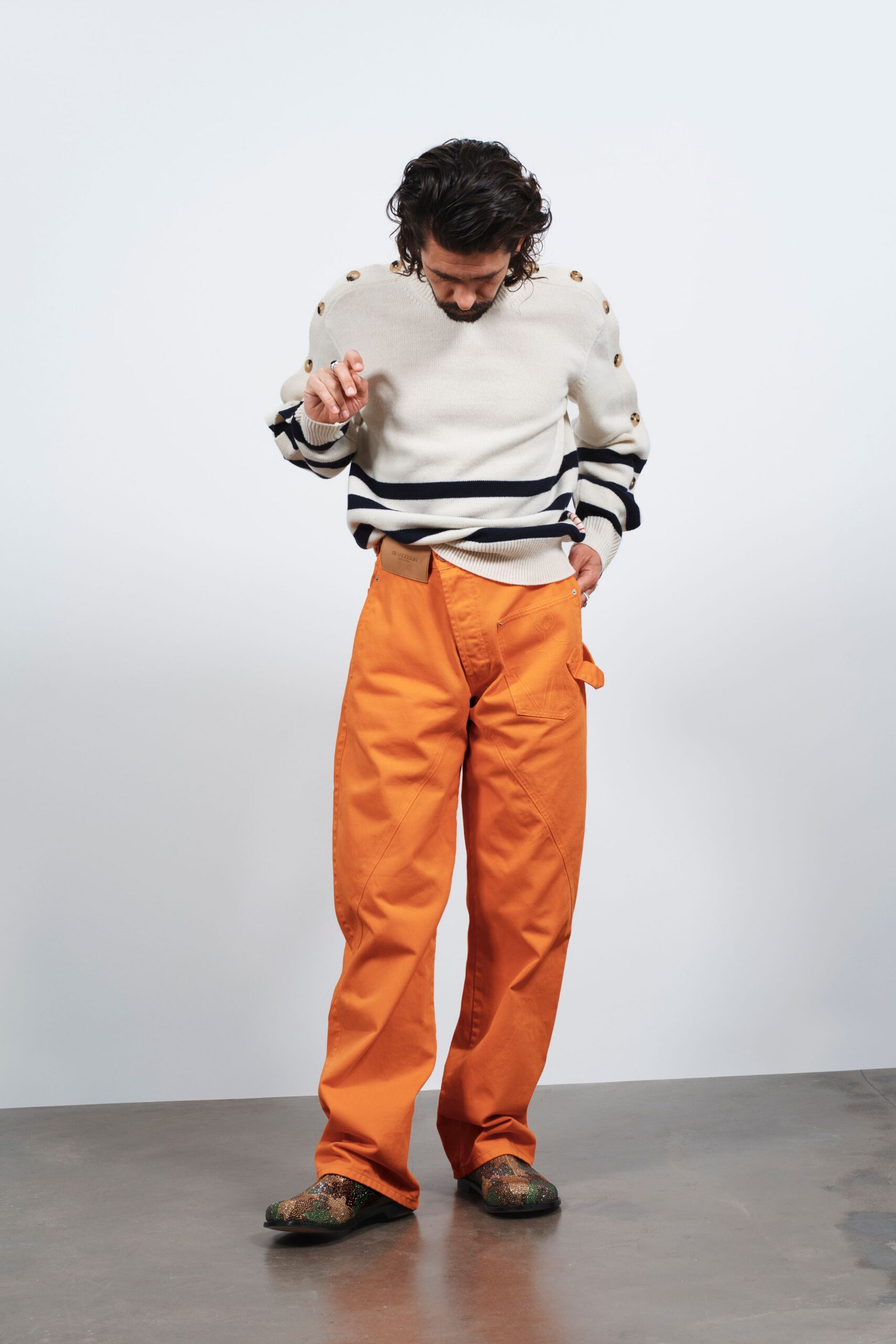 orange cotton relaxed cargo pants