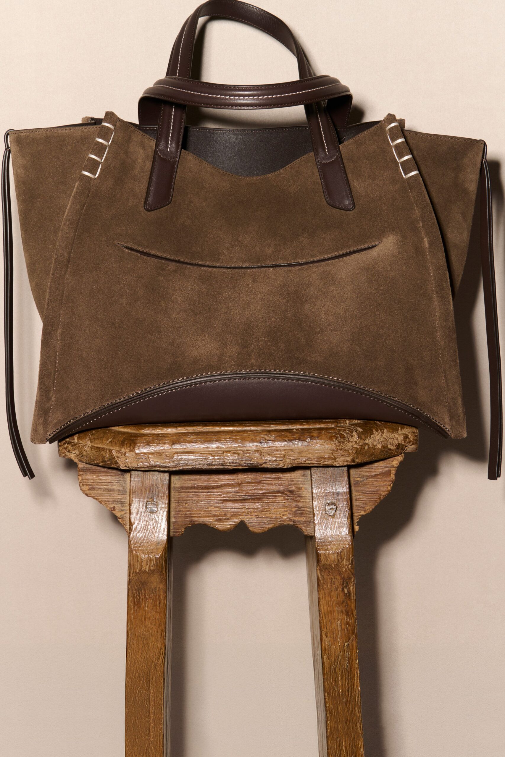 brown suede structured bag