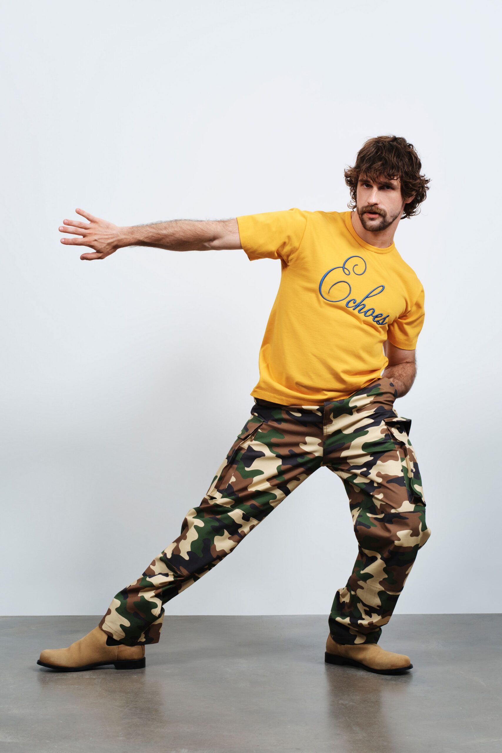 yellow cotton short-sleeve collared relaxed t-shirt