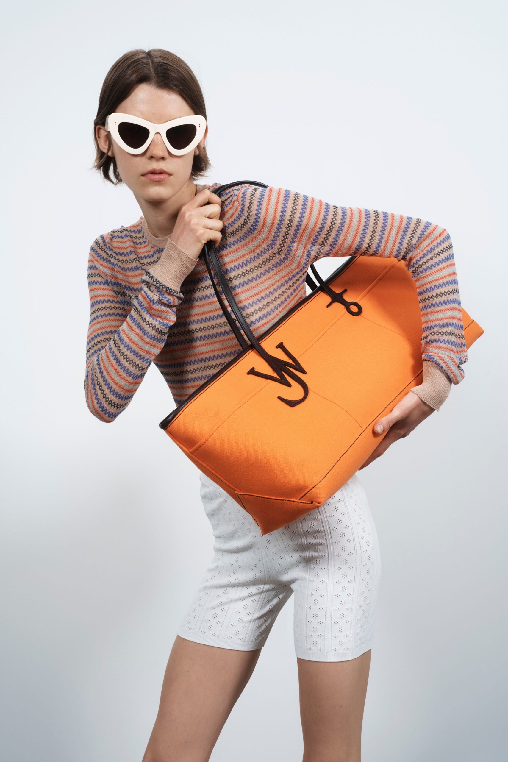 orange cotton long-sleeve collared fitted striped top