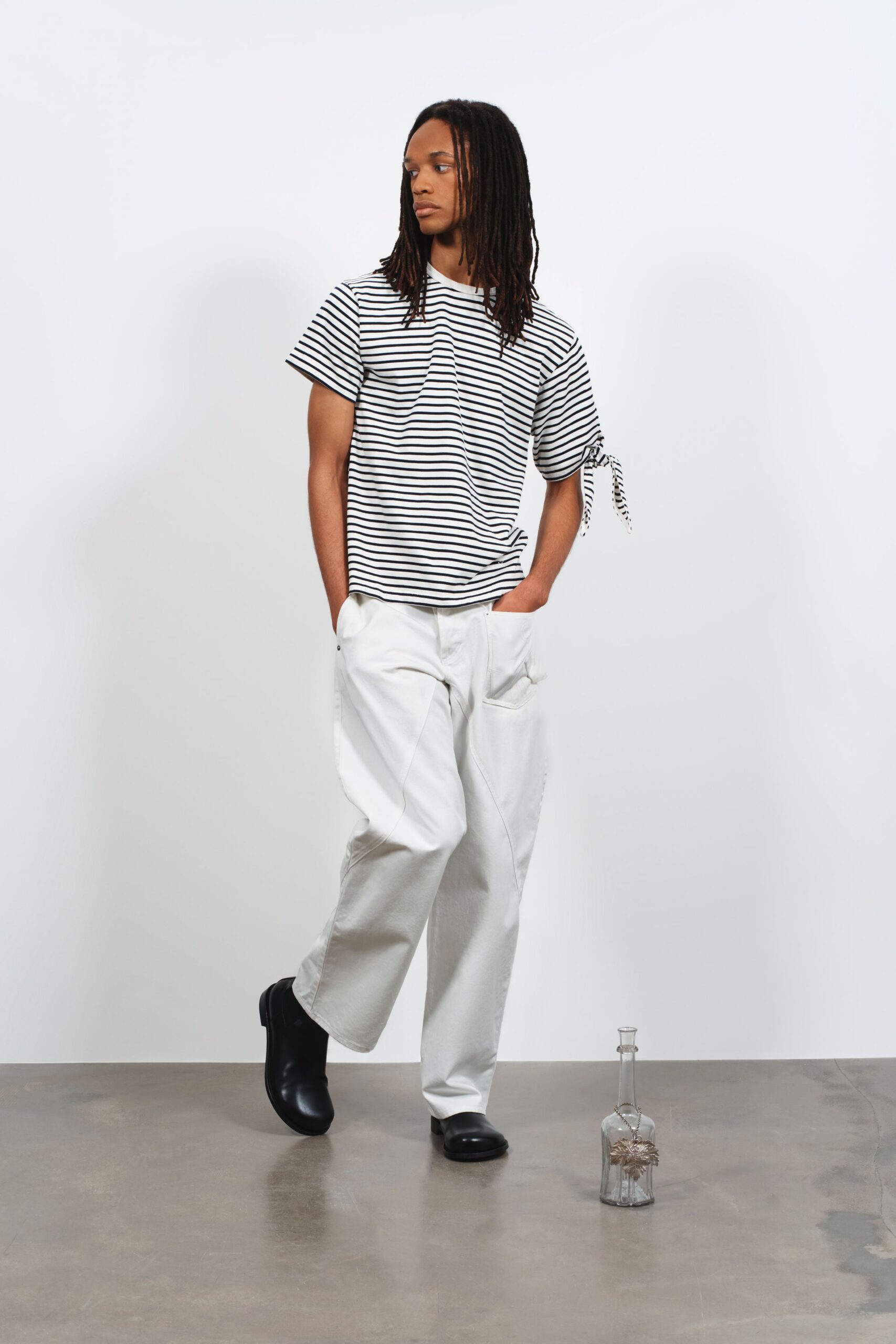 striped t-shirt with relaxed pants