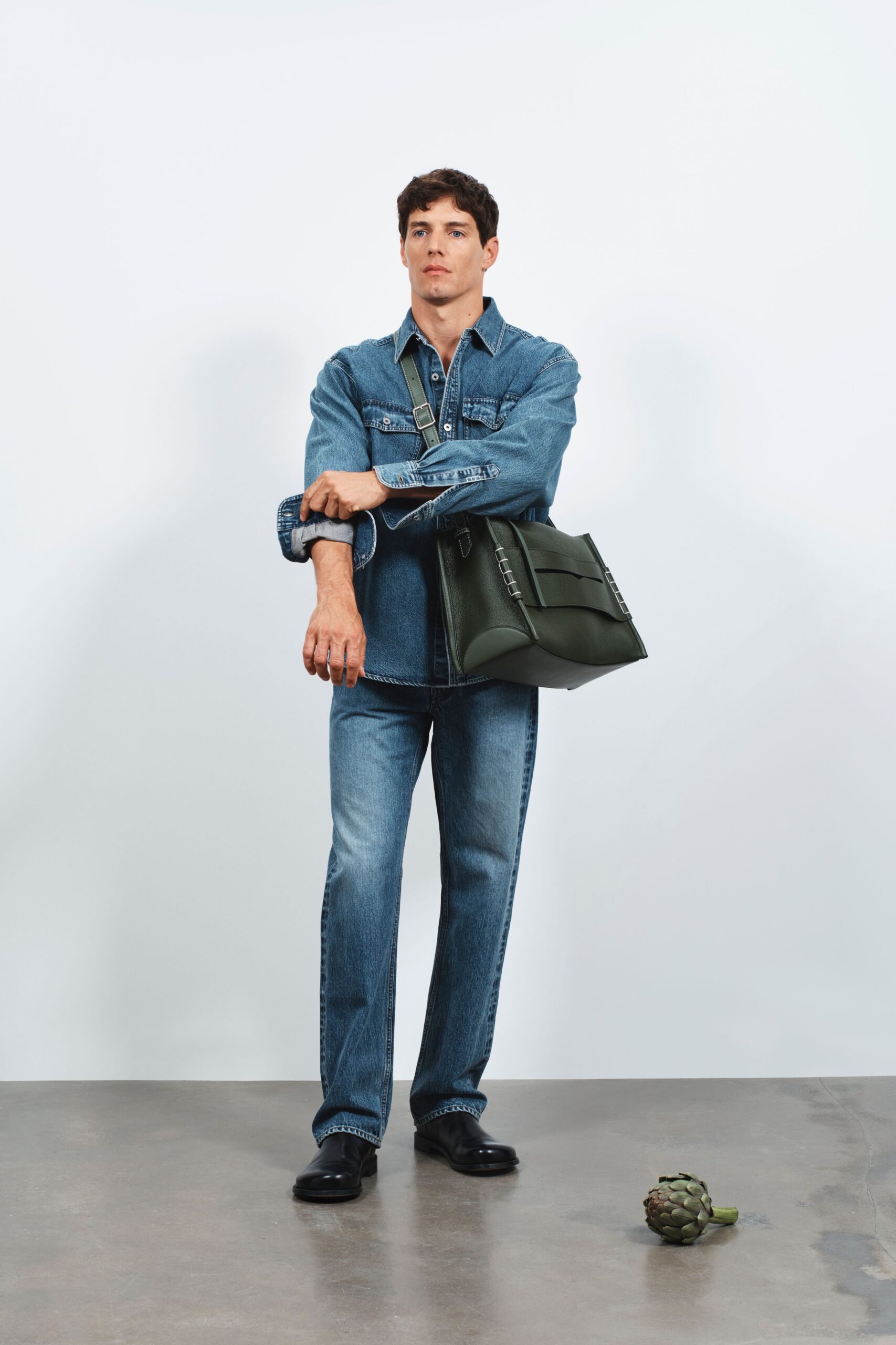 blue denim long-sleeve collared relaxed jacket