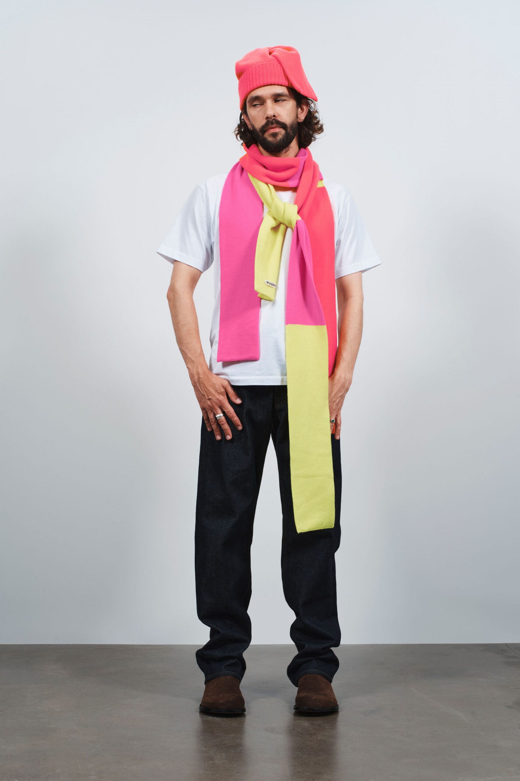 pink wool color-blocked scarf