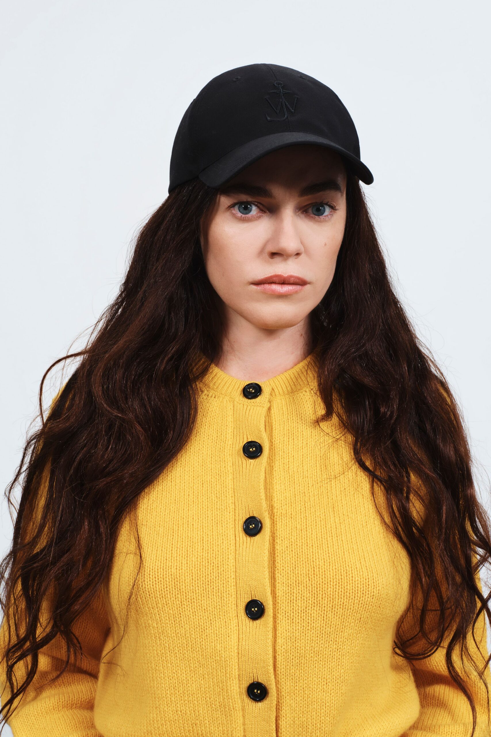yellow wool long-sleeve collared fitted buttoned cardigan