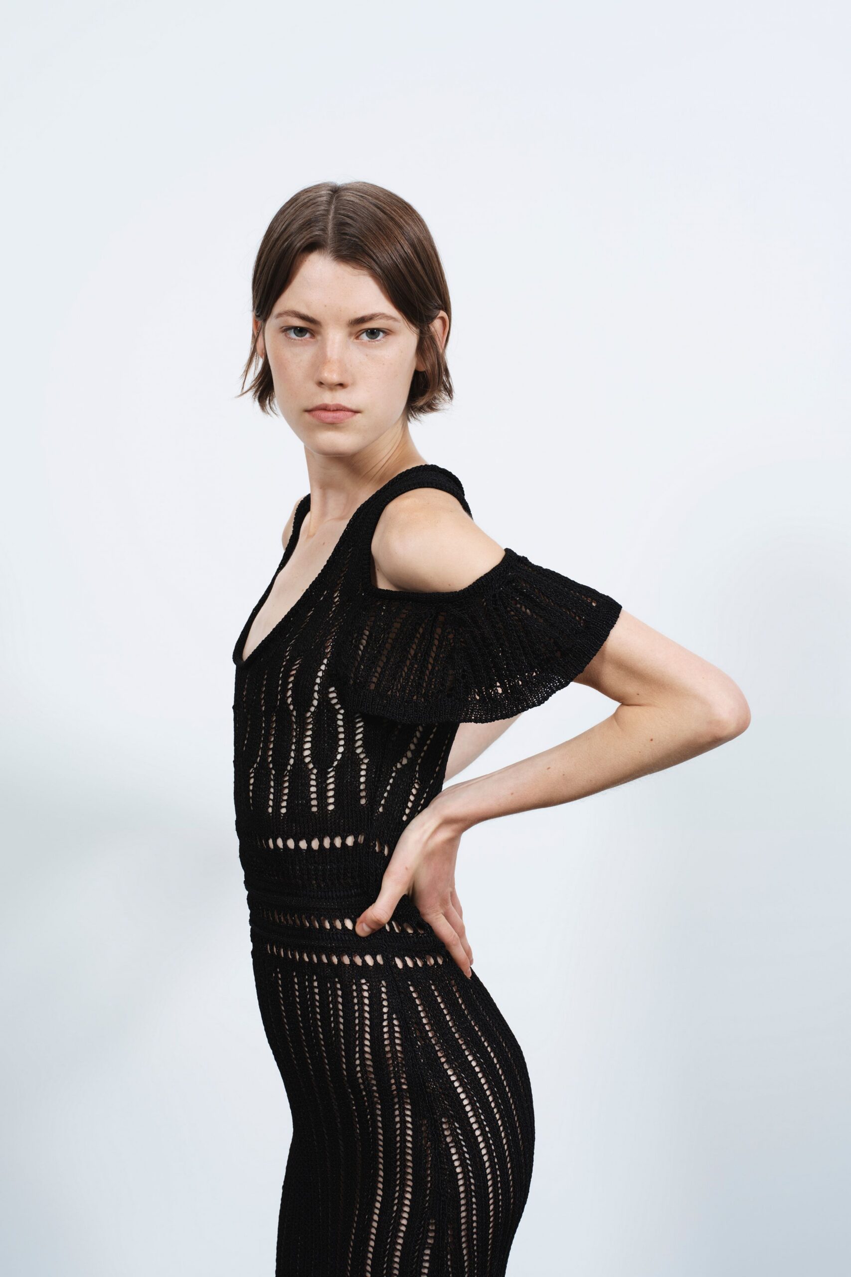 black fitted off-shoulder dress