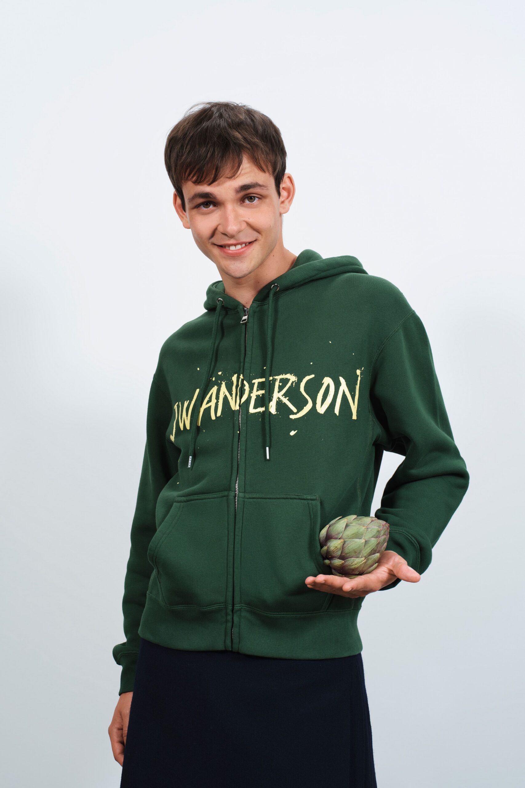 green cotton long-sleeve hooded relaxed zippered hoodie
