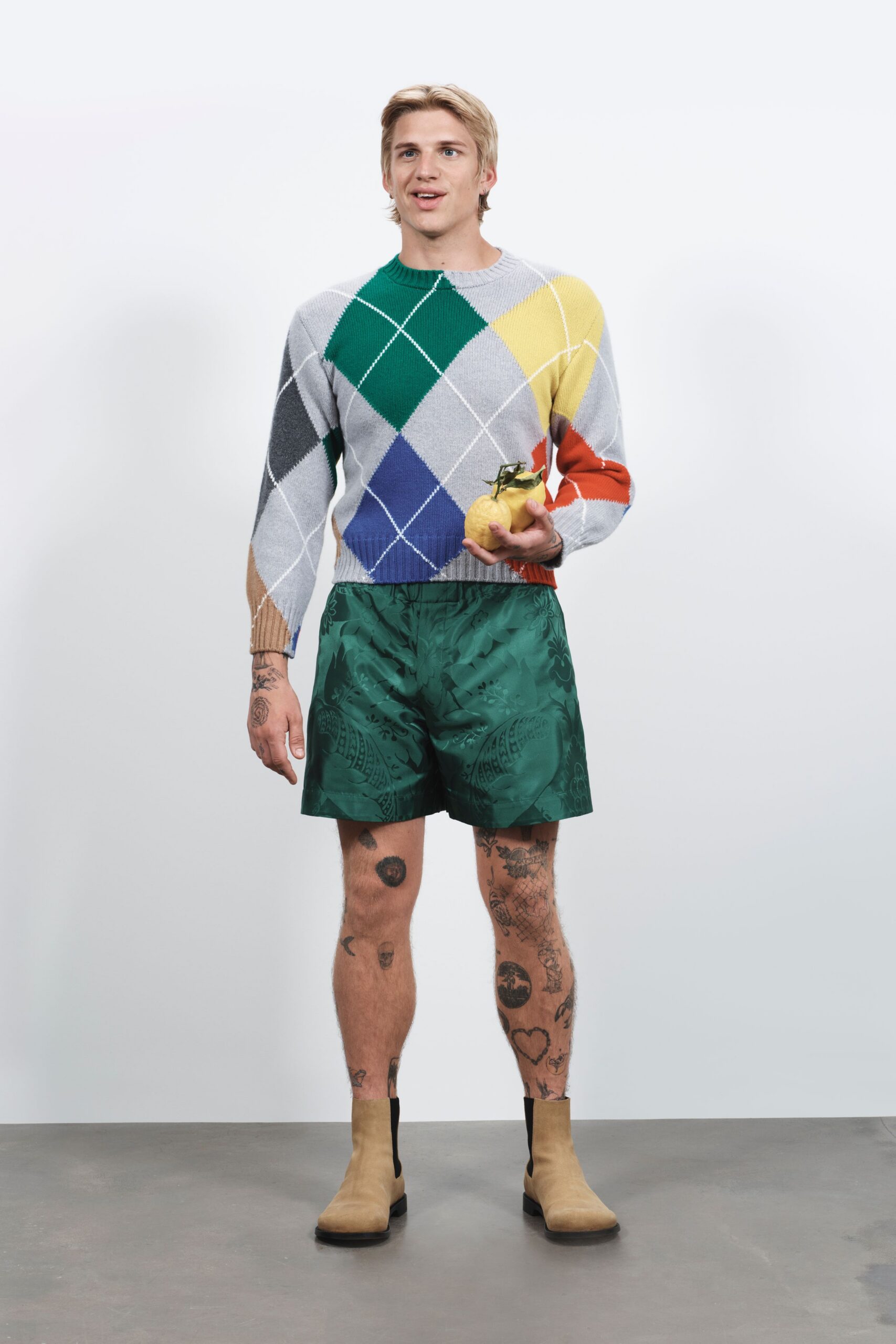 green cotton relaxed printed short shorts