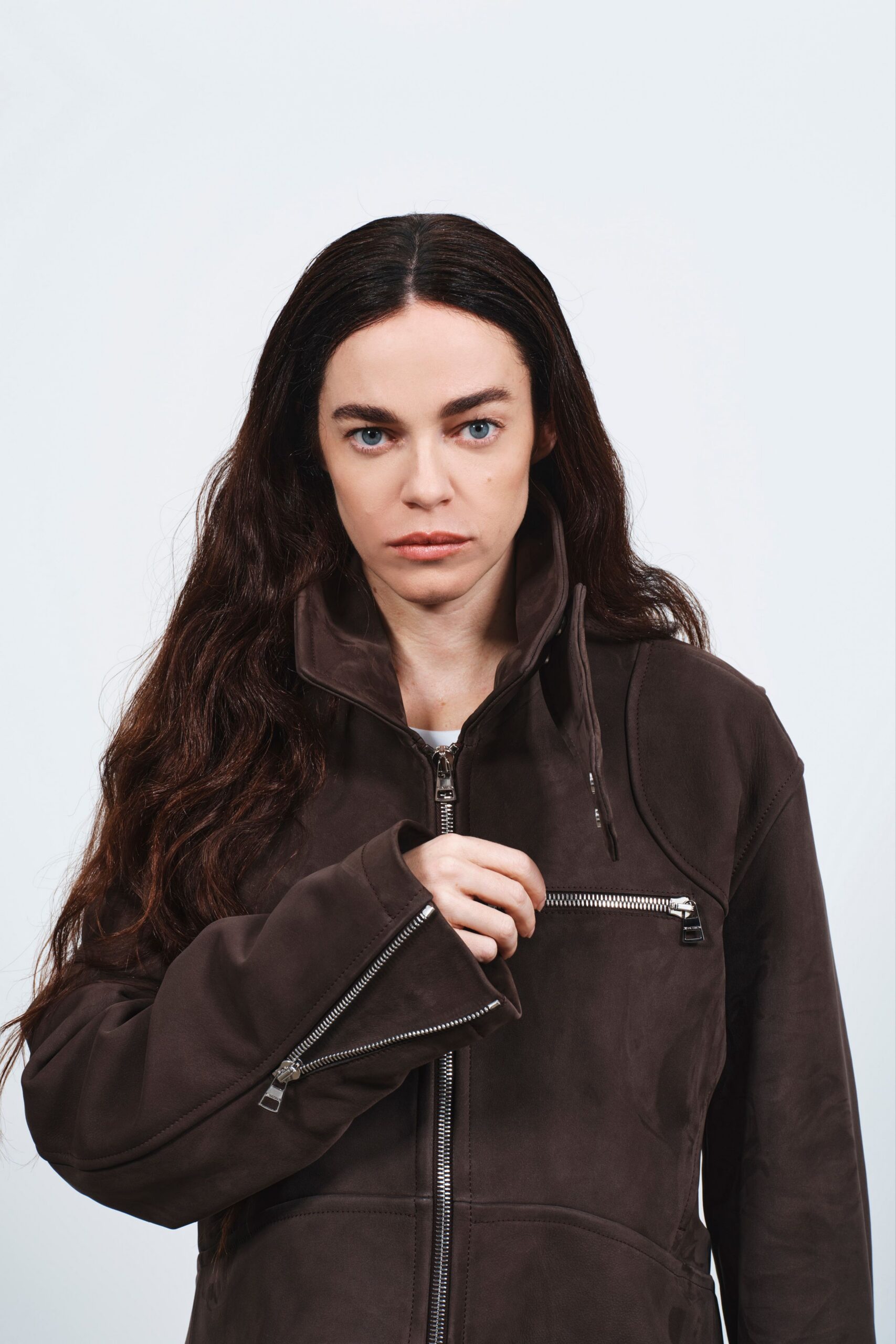 brown leather fitted jacket