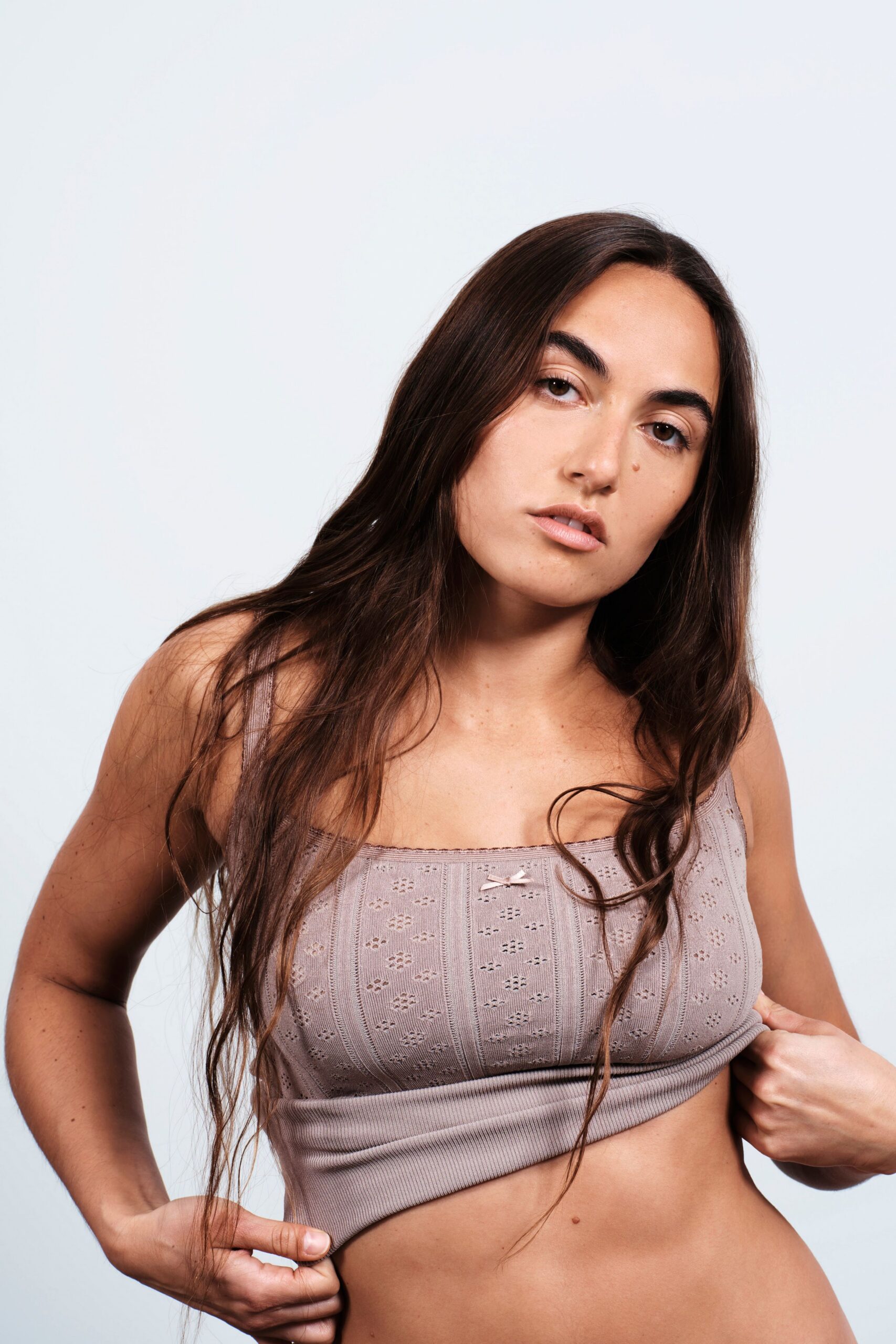 beige fitted crop-top