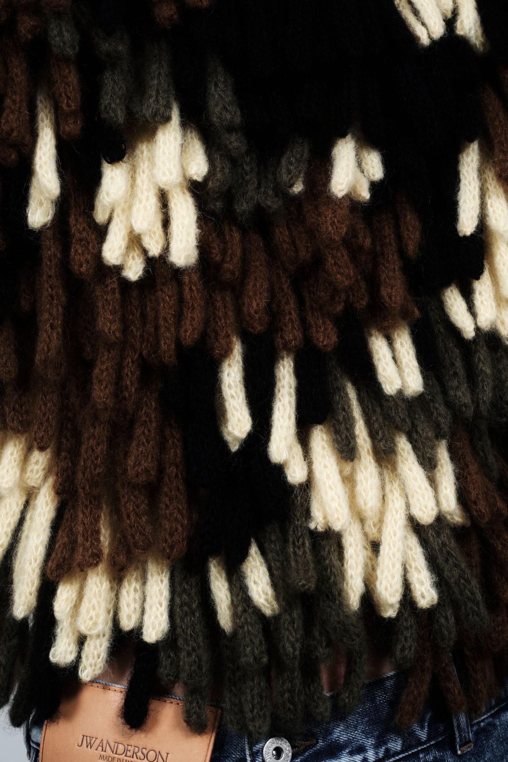 black wool relaxed fringed sweater