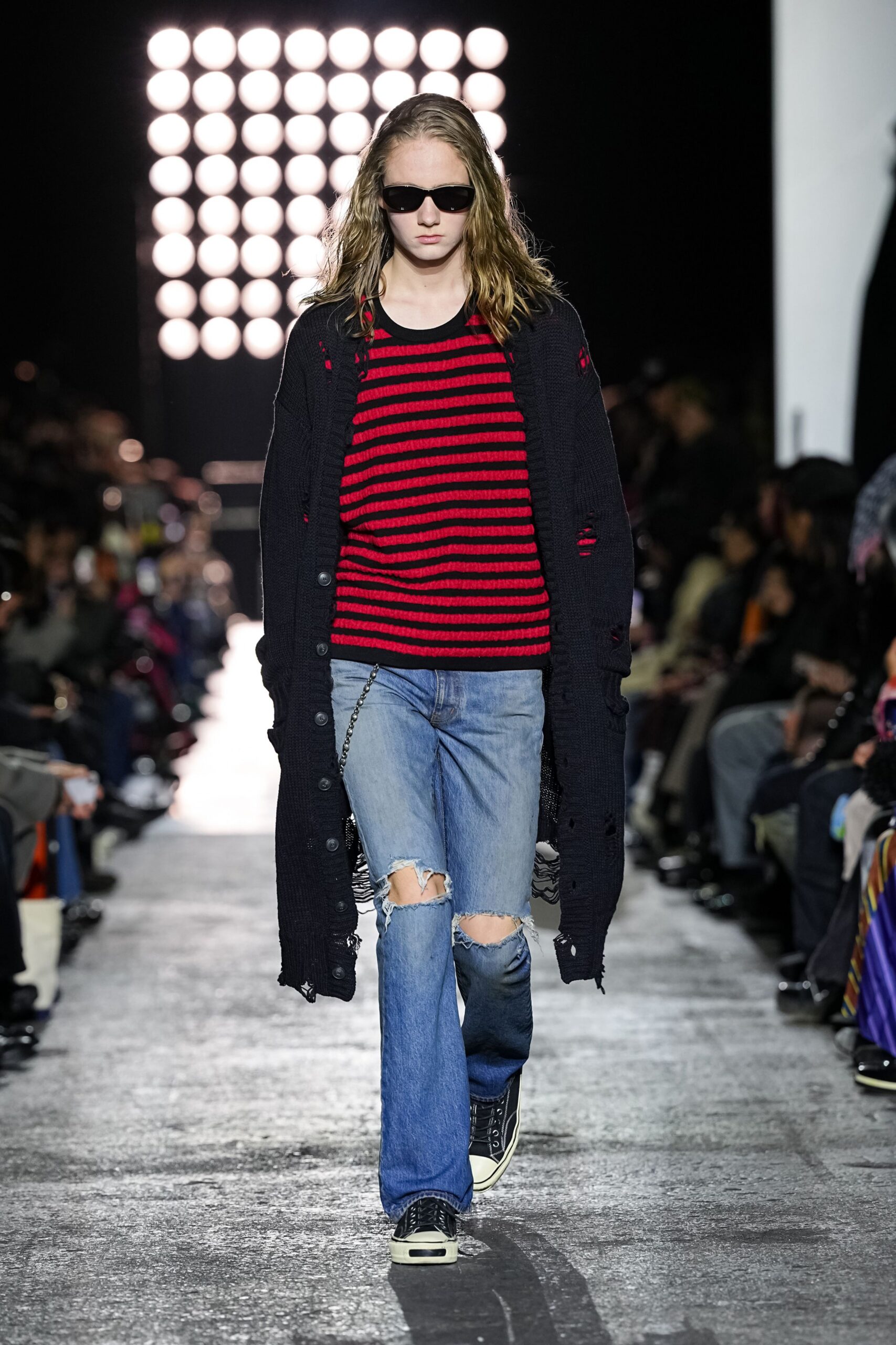 black wool long-sleeve oversized buttoned cardigan