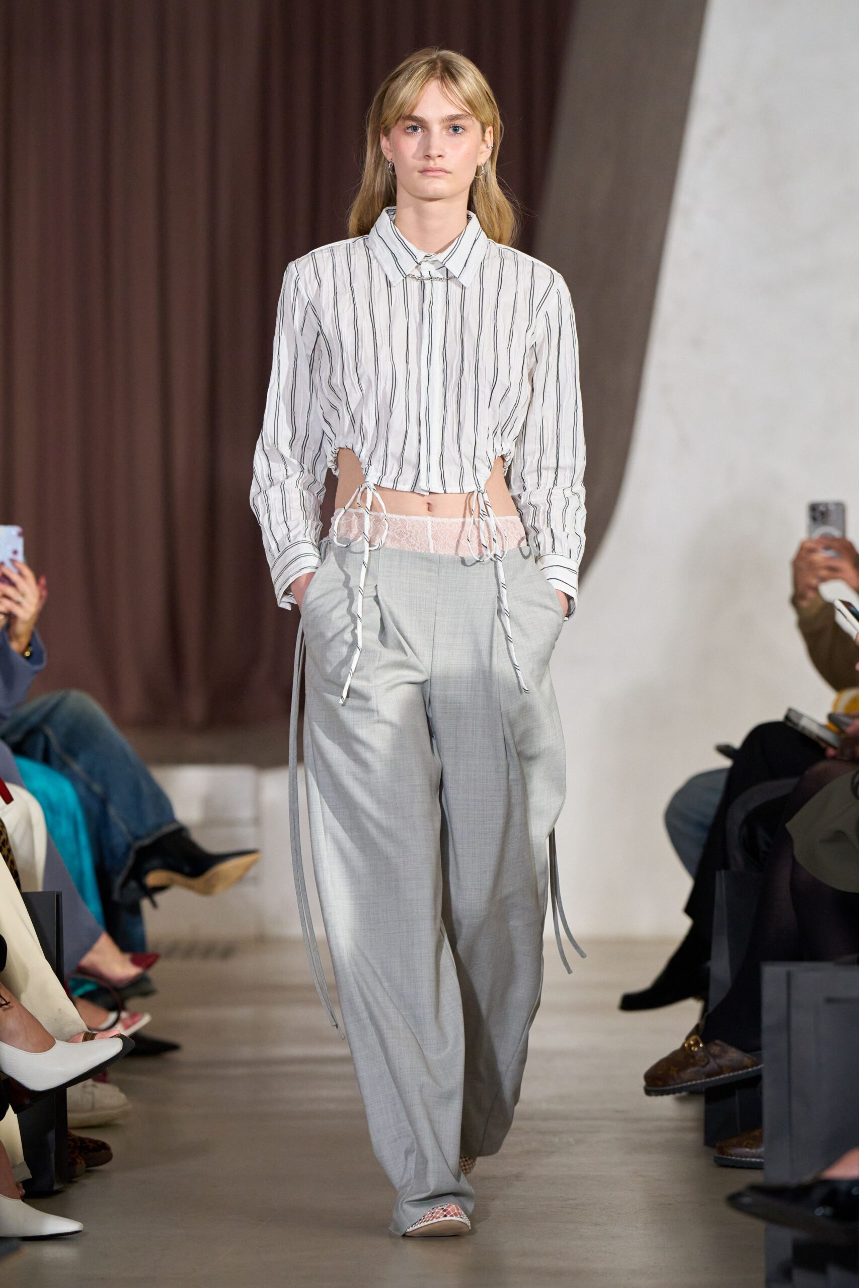 striped shirt and wide-leg pants