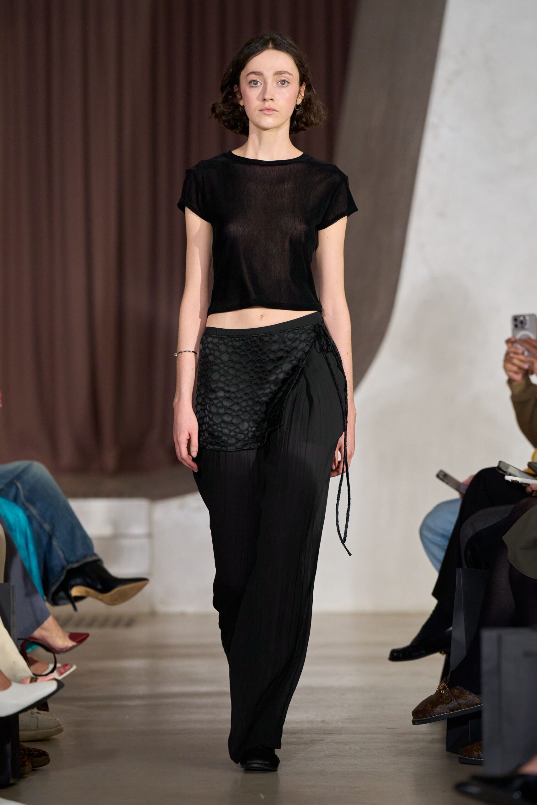 black silk relaxed high-waisted pleated pants
