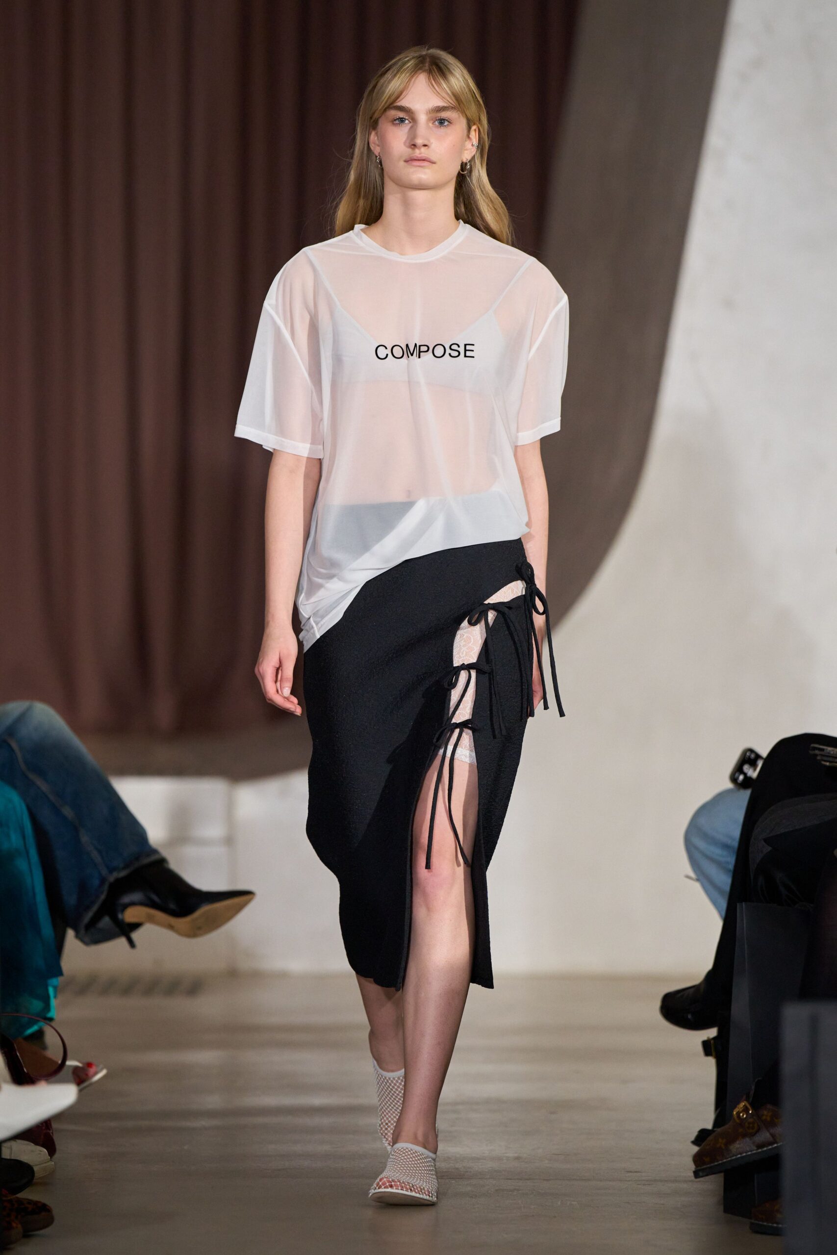 black cotton asymmetric slit fitted layered skirt