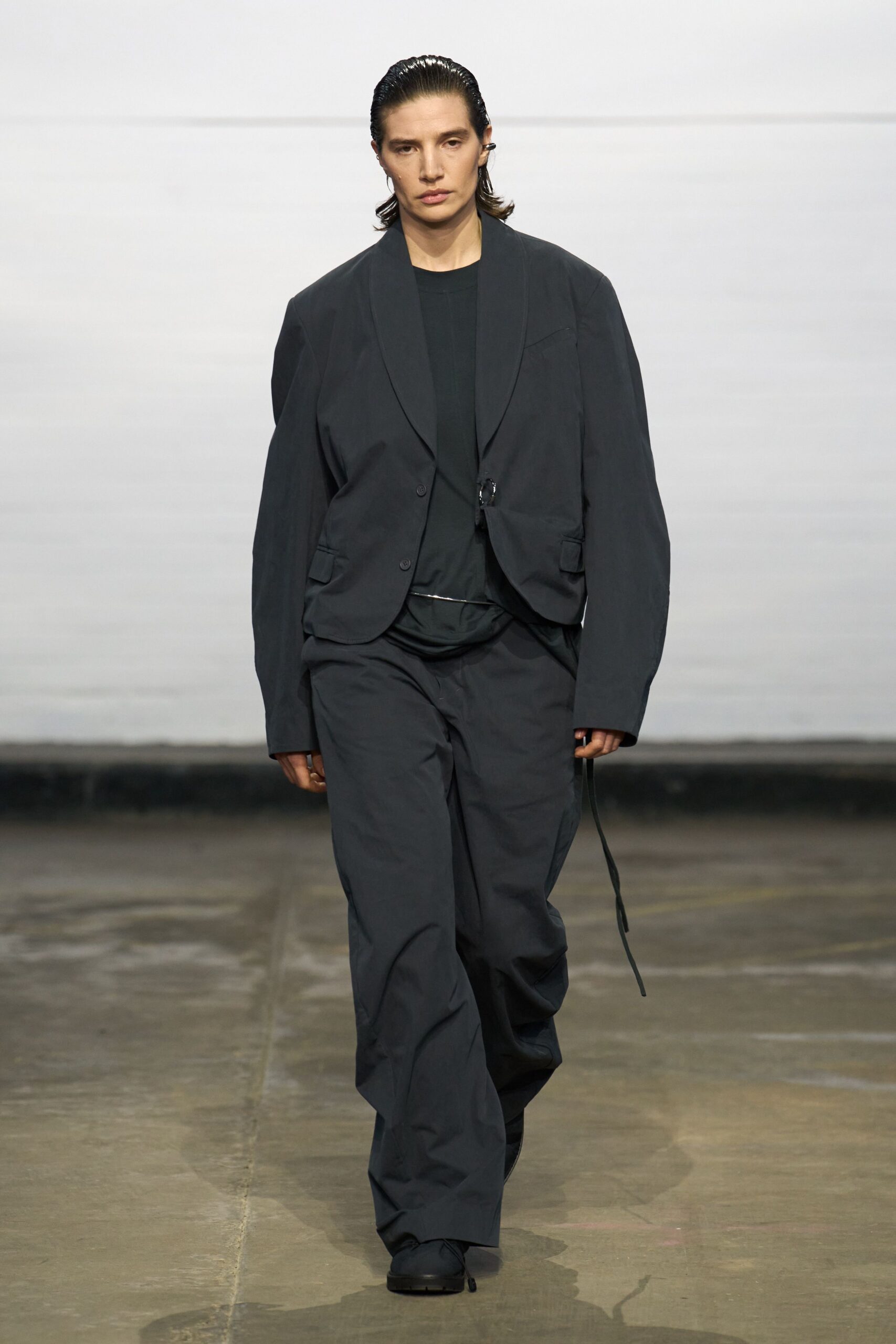 black oversized blazer and relaxed pants