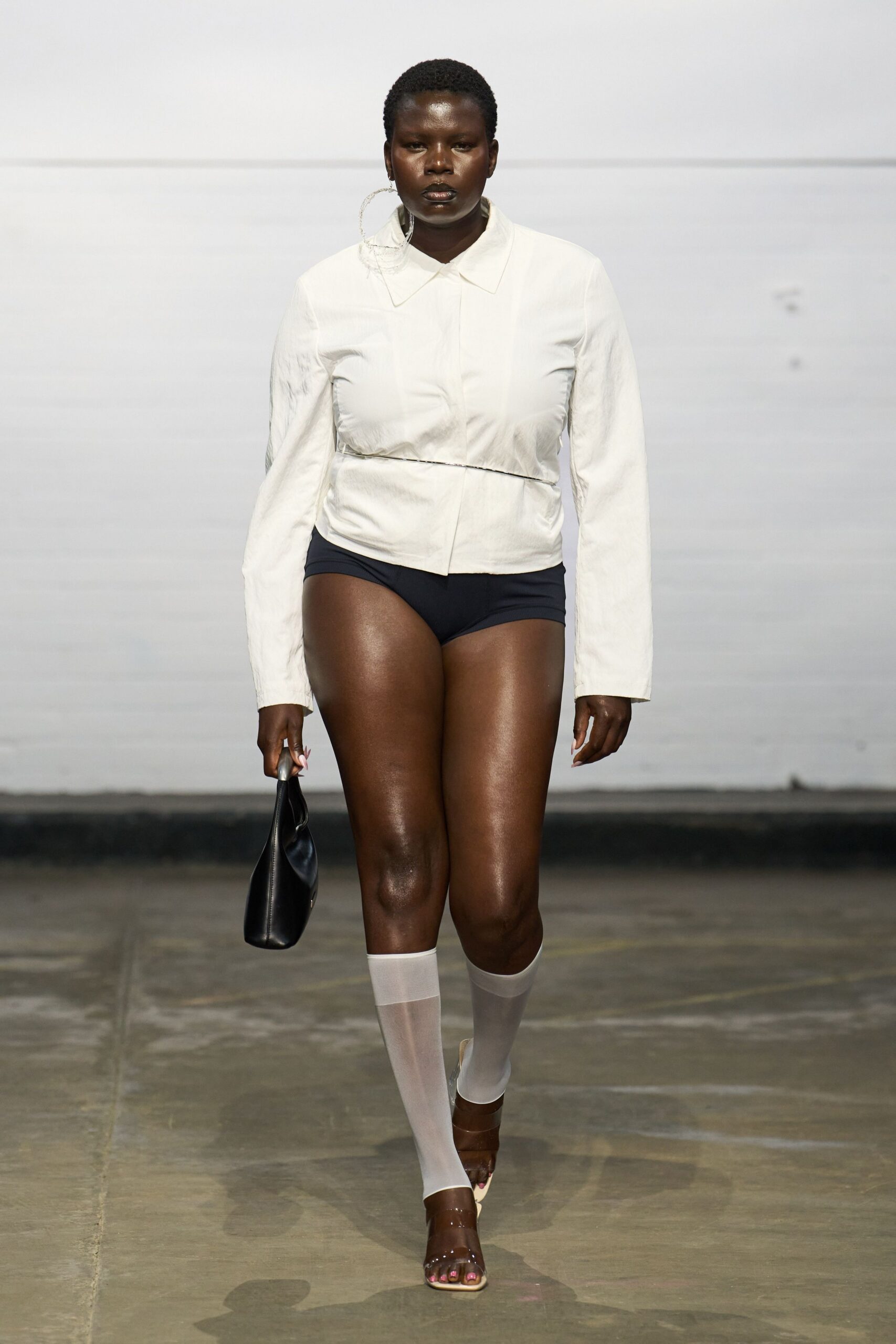 white cotton long-sleeve collared fitted zippered shirt