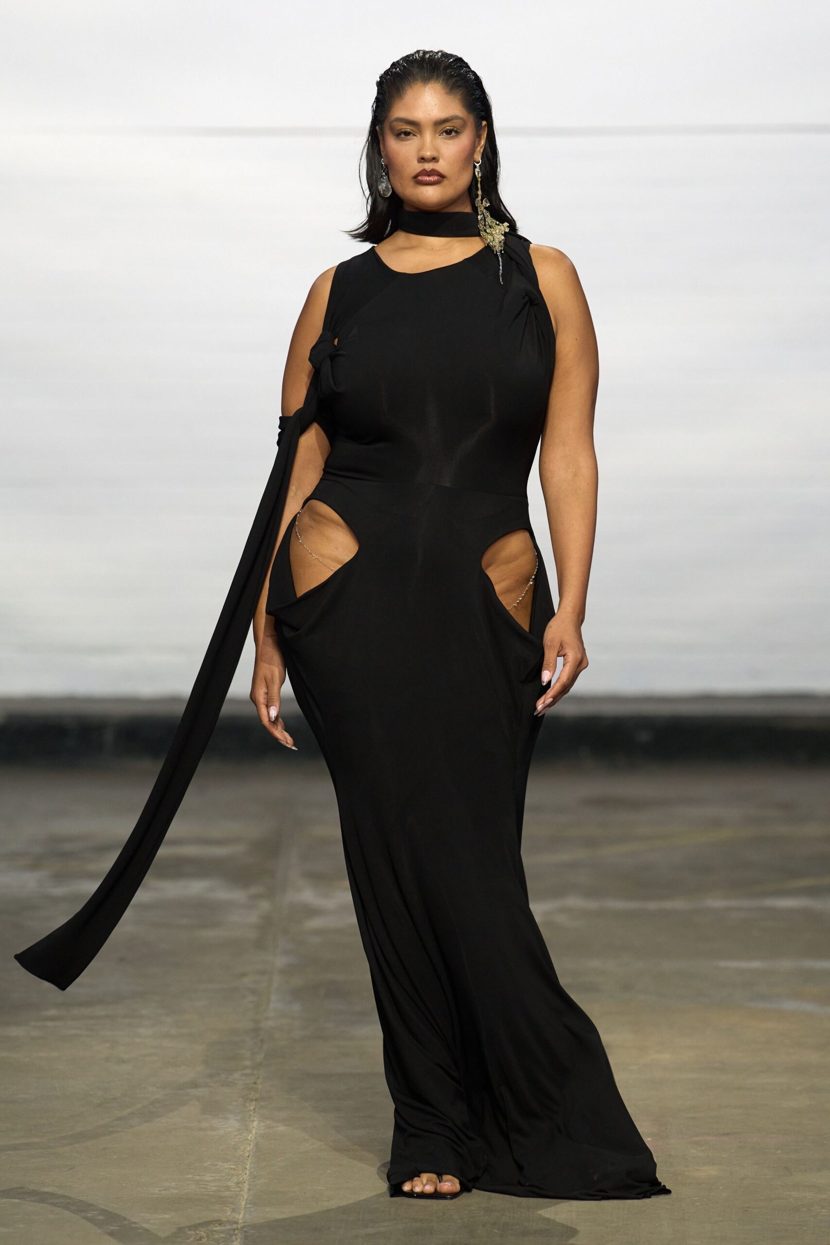 black silk fitted gown