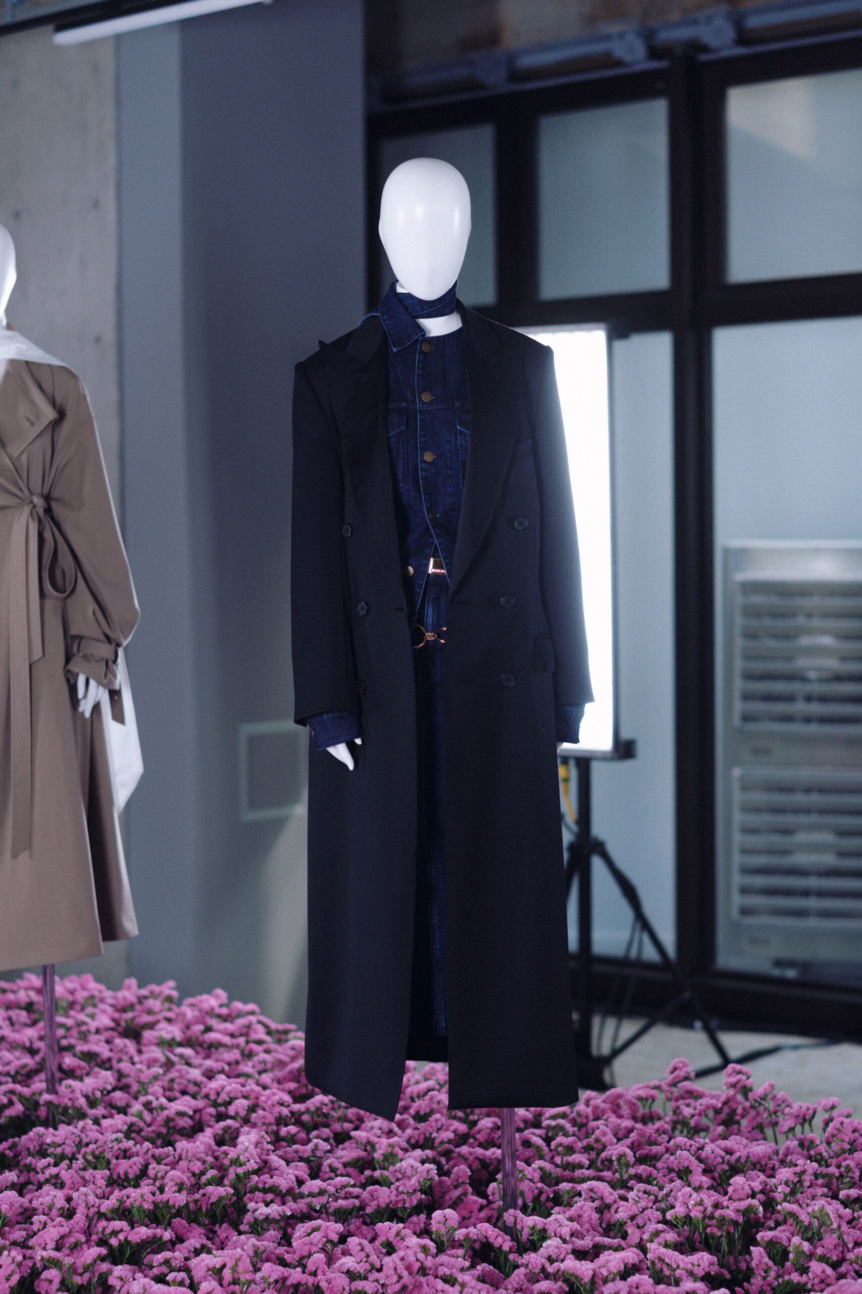 black wool long-sleeve double-breasted tailored maxi coat