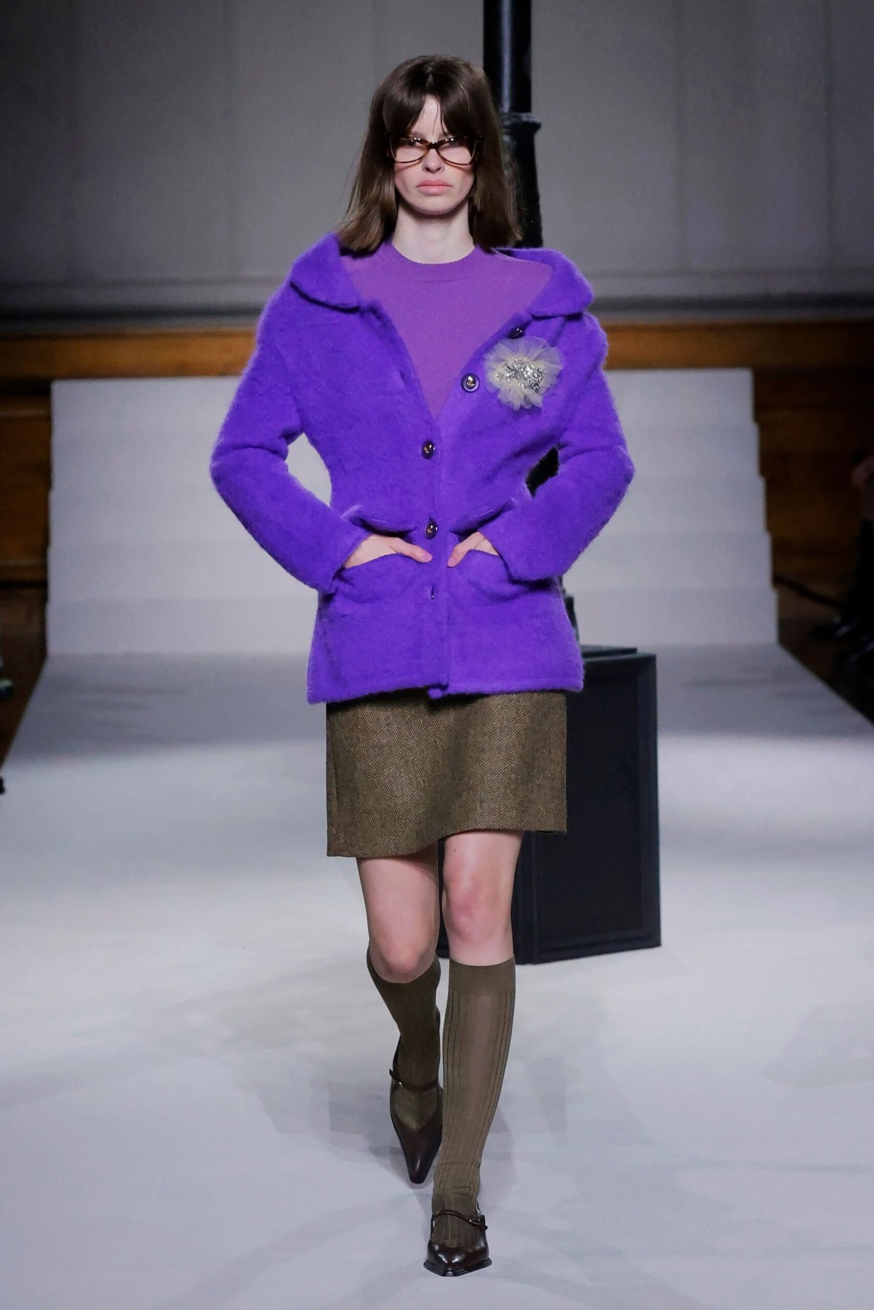 purple wool long-sleeve collared fitted buttoned jacket