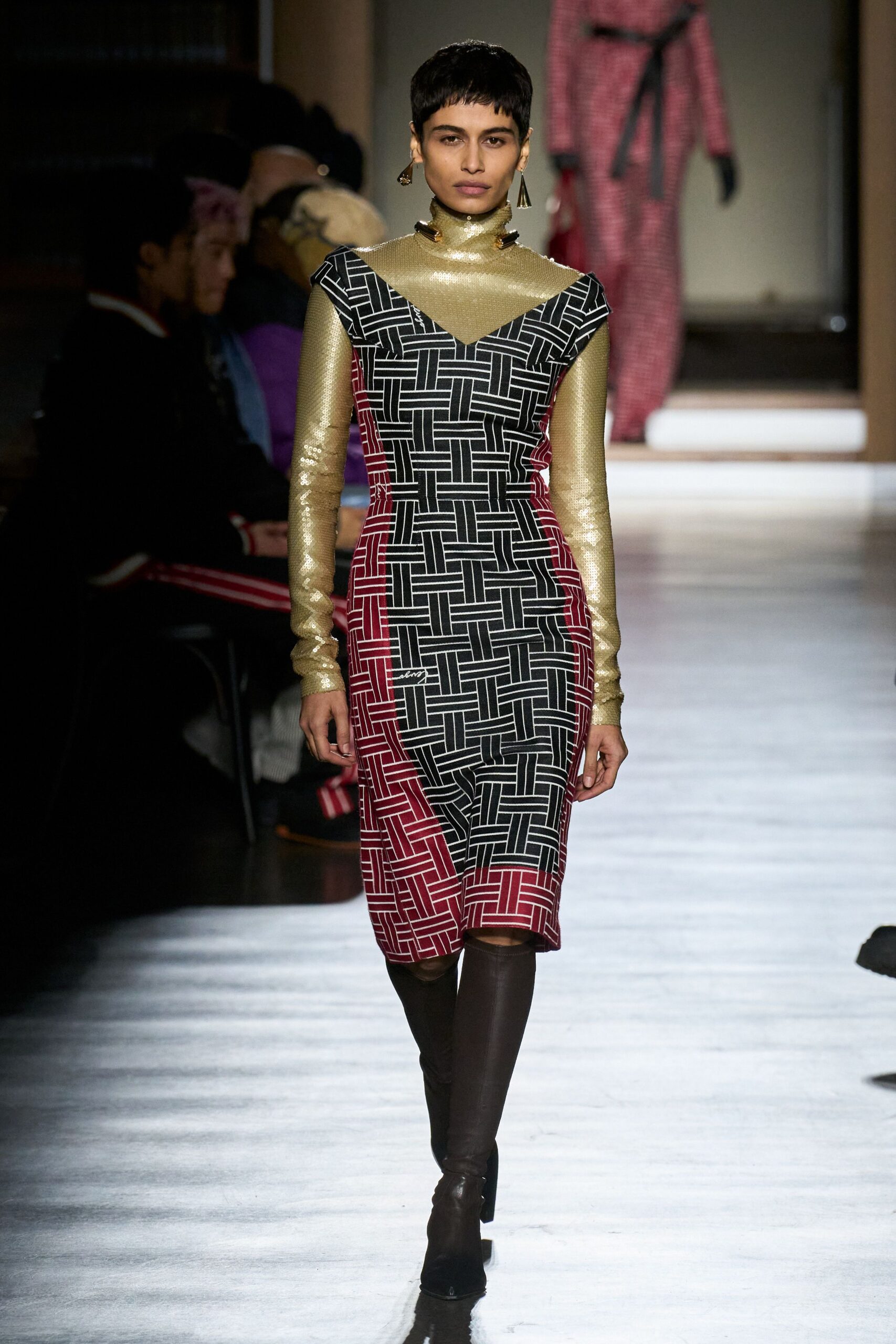 fitted midi dress with boots