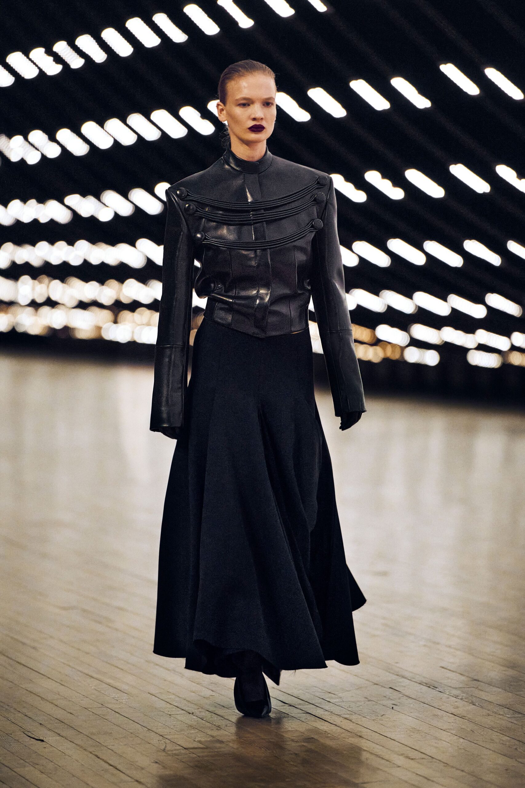 black leather long-sleeve maxi dress
