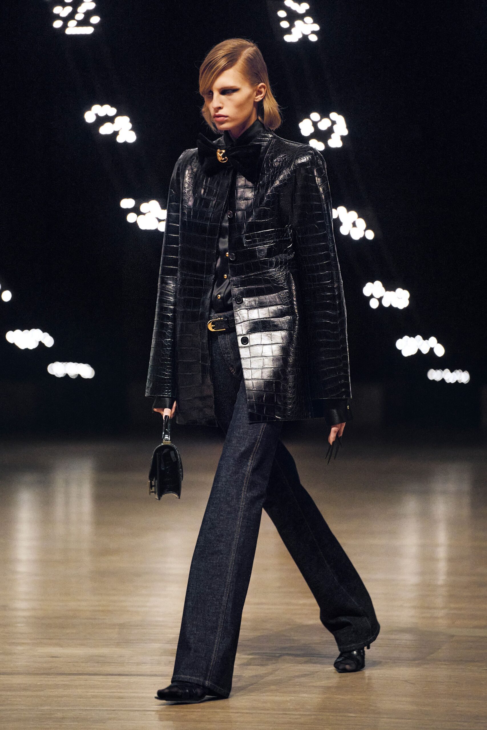 black leather long-sleeve collared structured zippered blazer