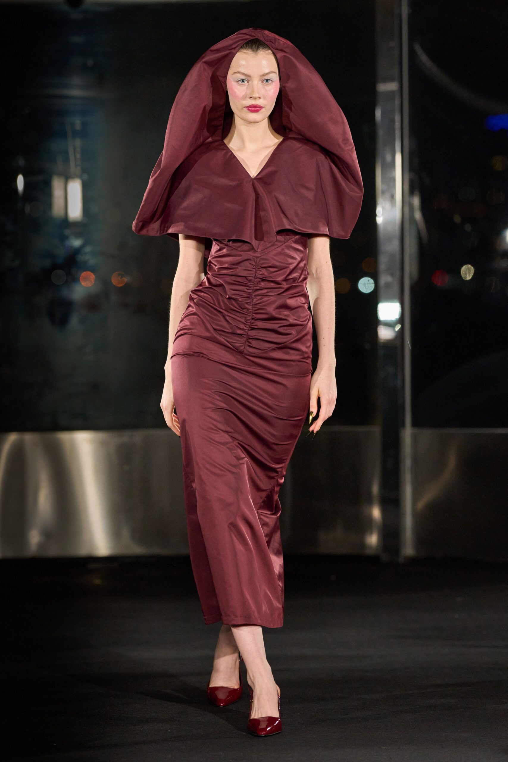 maroon satin structured hat