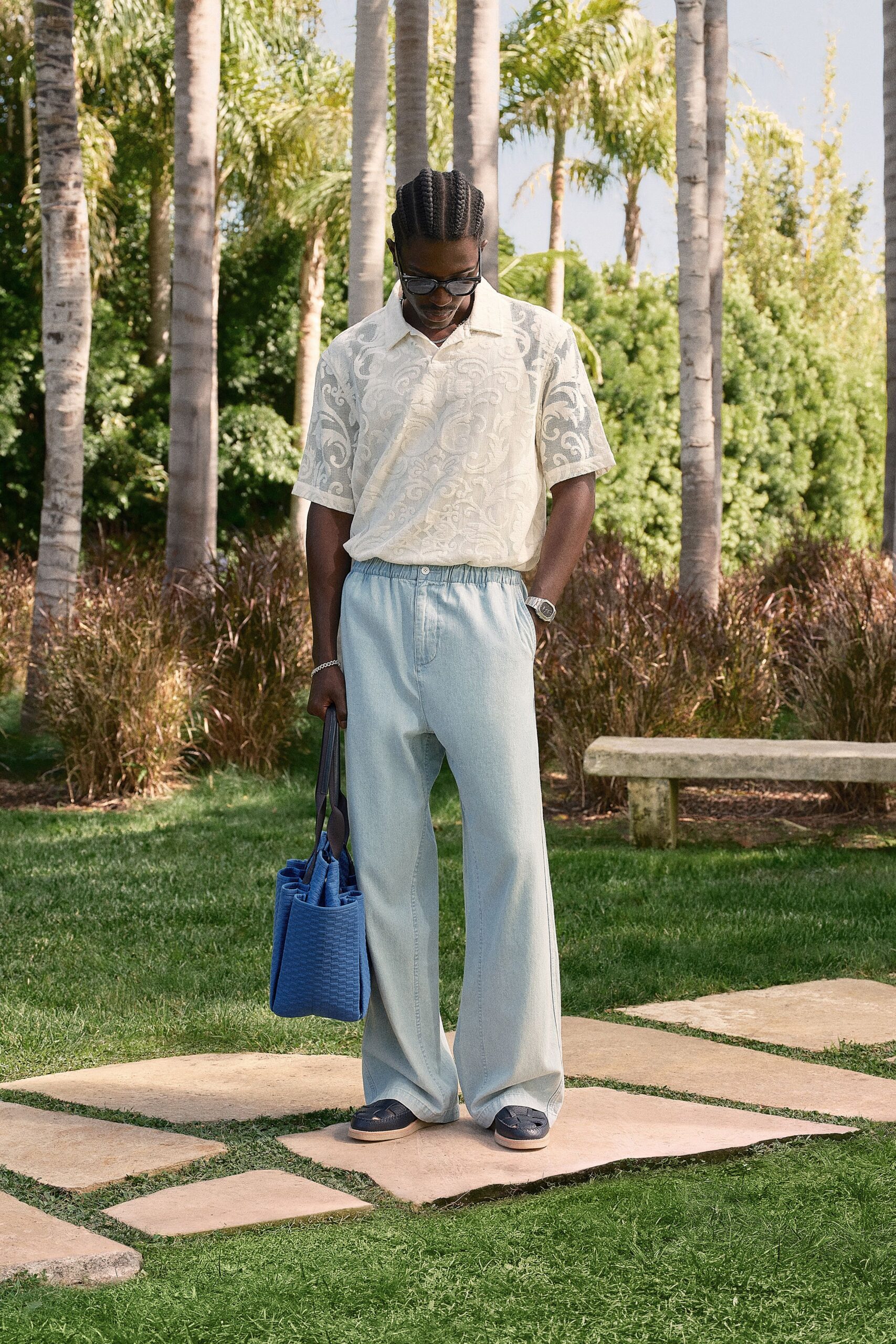 white cotton short-sleeve collared relaxed embroidered shirt