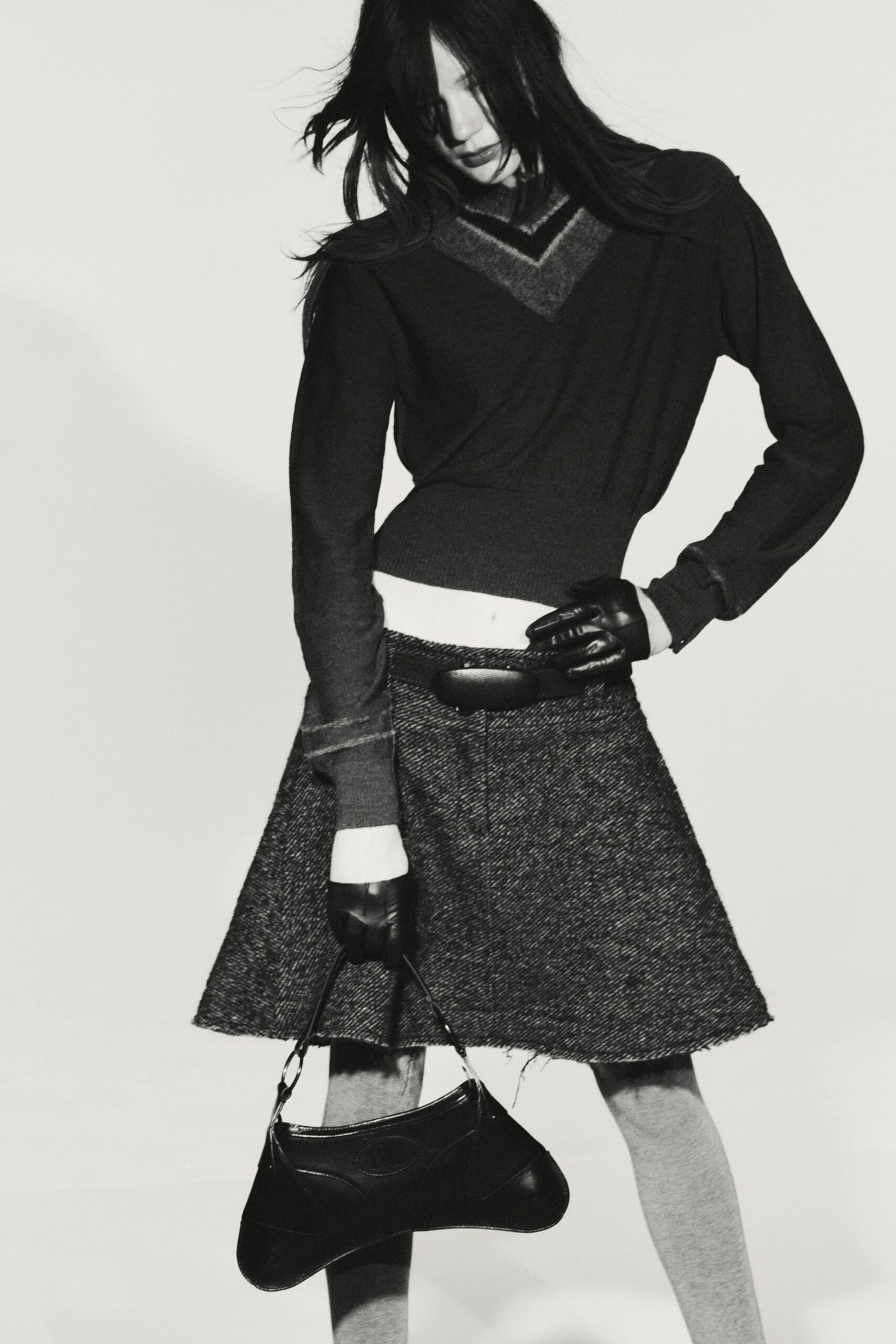 gray tweed relaxed flared mini skirt