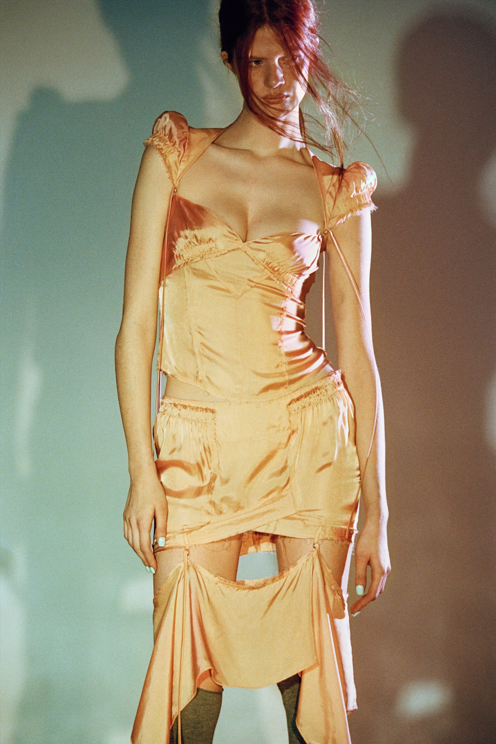 fitted orange silk dress