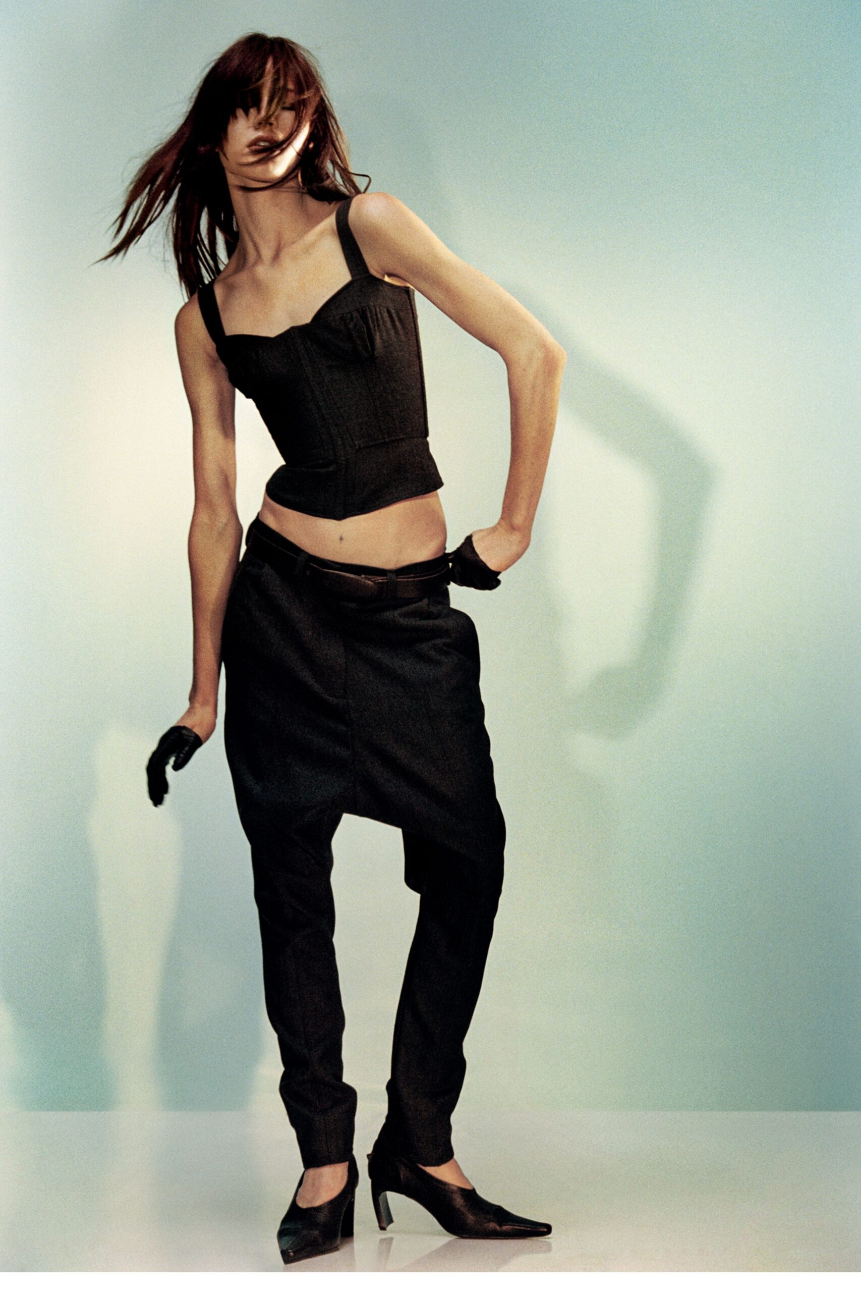 black denim asymmetric relaxed pants