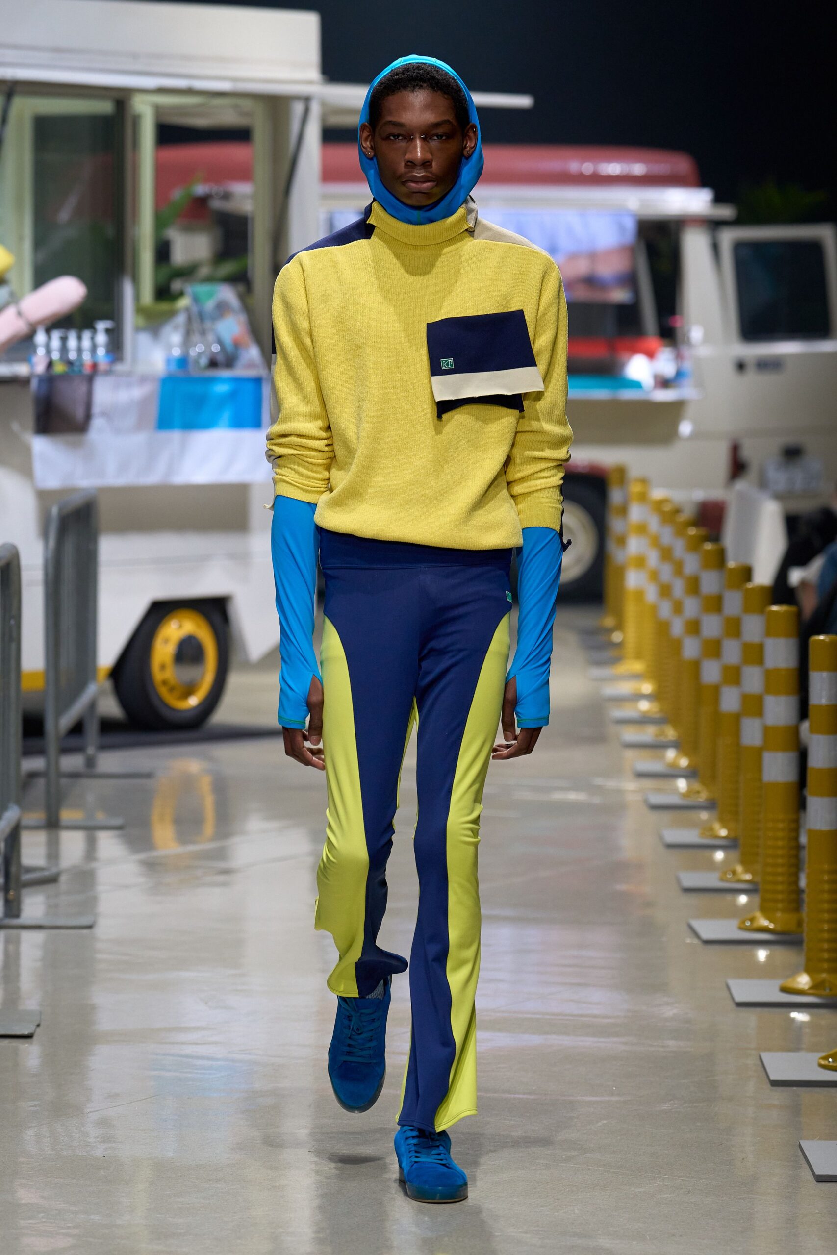 yellow cotton long-sleeve high-neck fitted zippered sweater