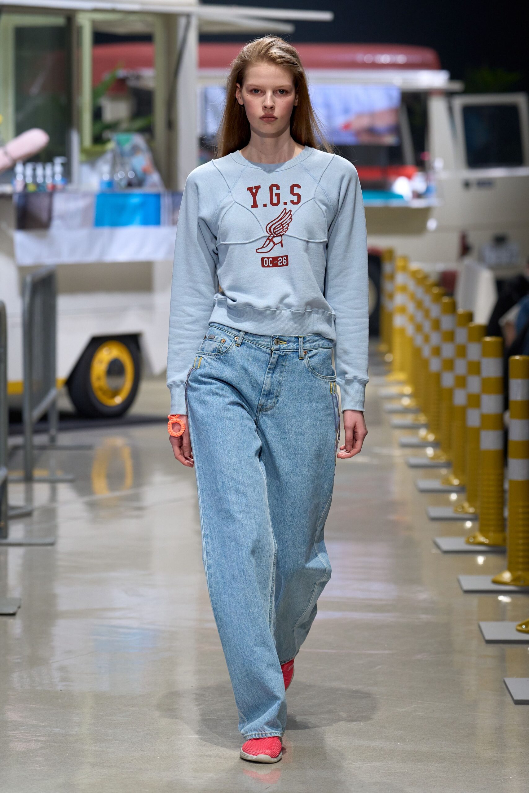 blue cotton long-sleeve collared relaxed sweater