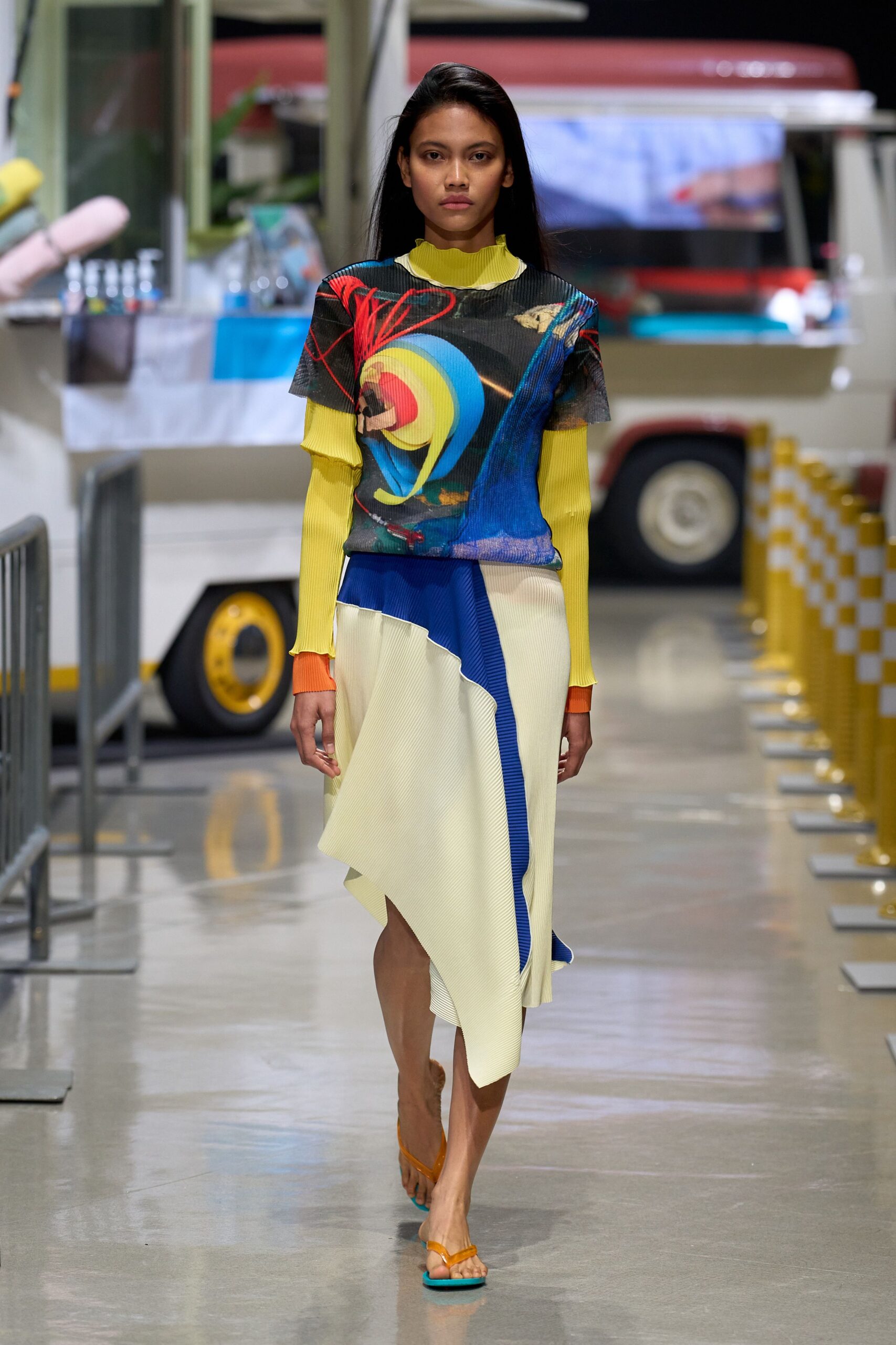 yellow asymmetric fitted layered skirt