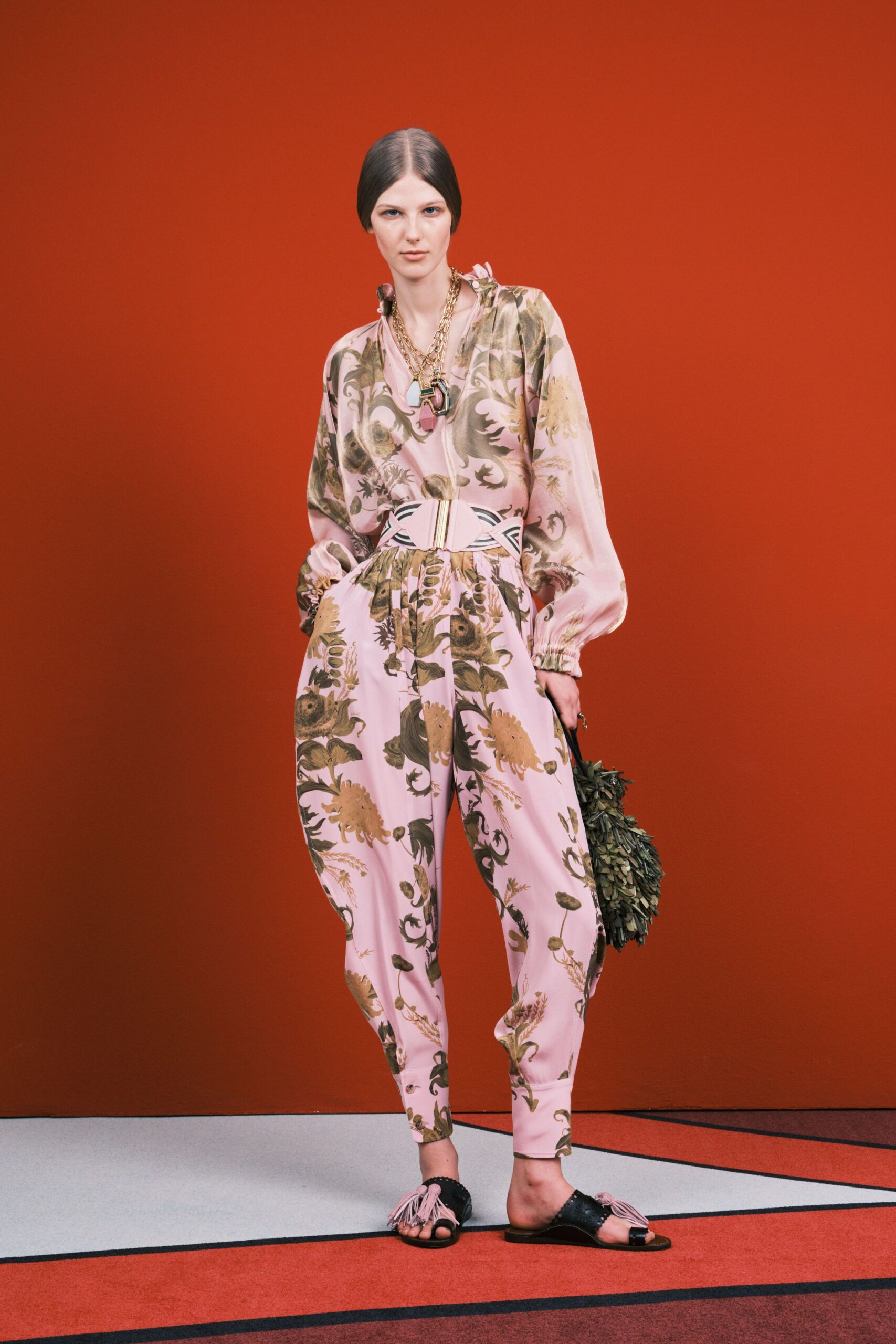 pink silk relaxed pleated pants