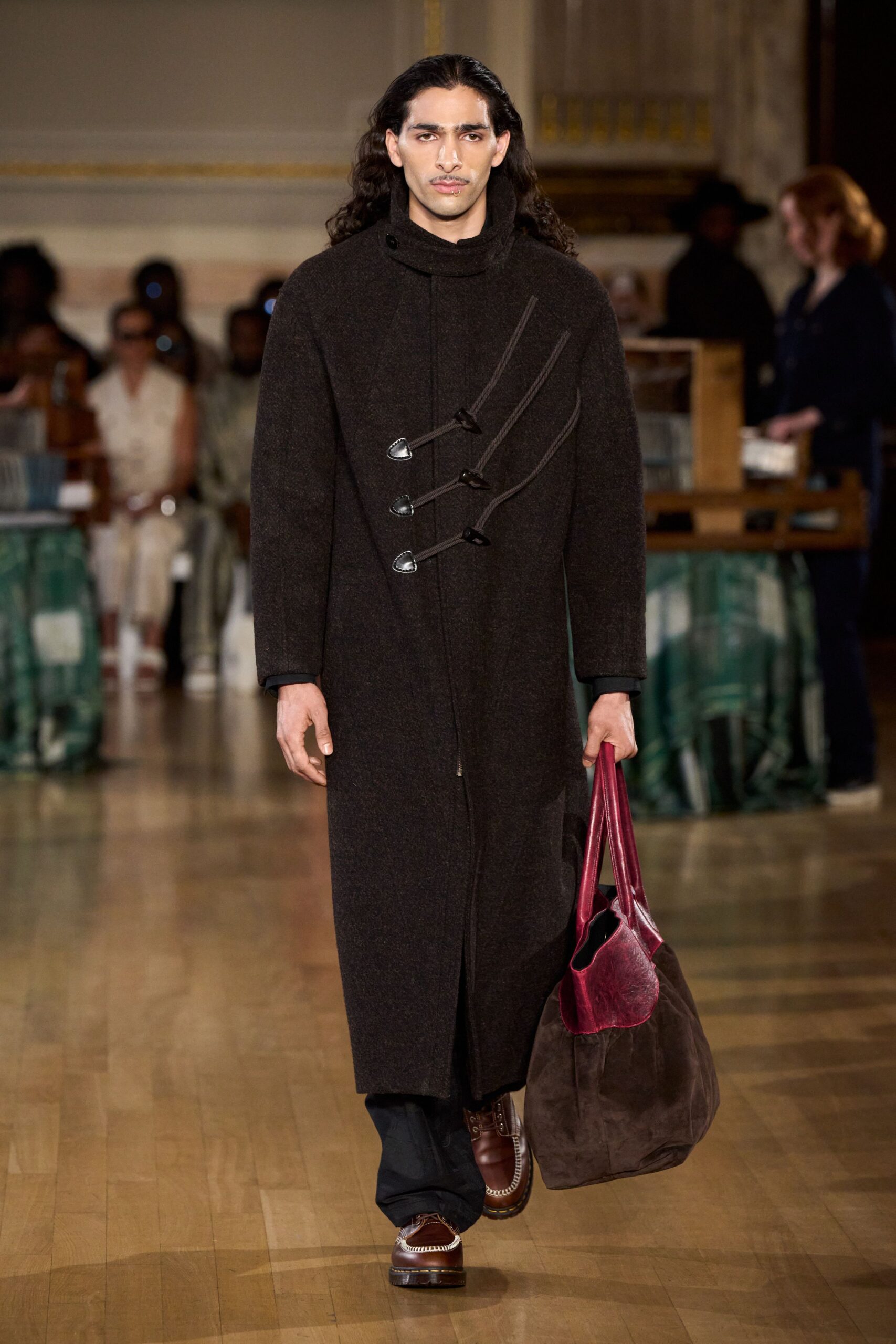 brown wool coat with bag