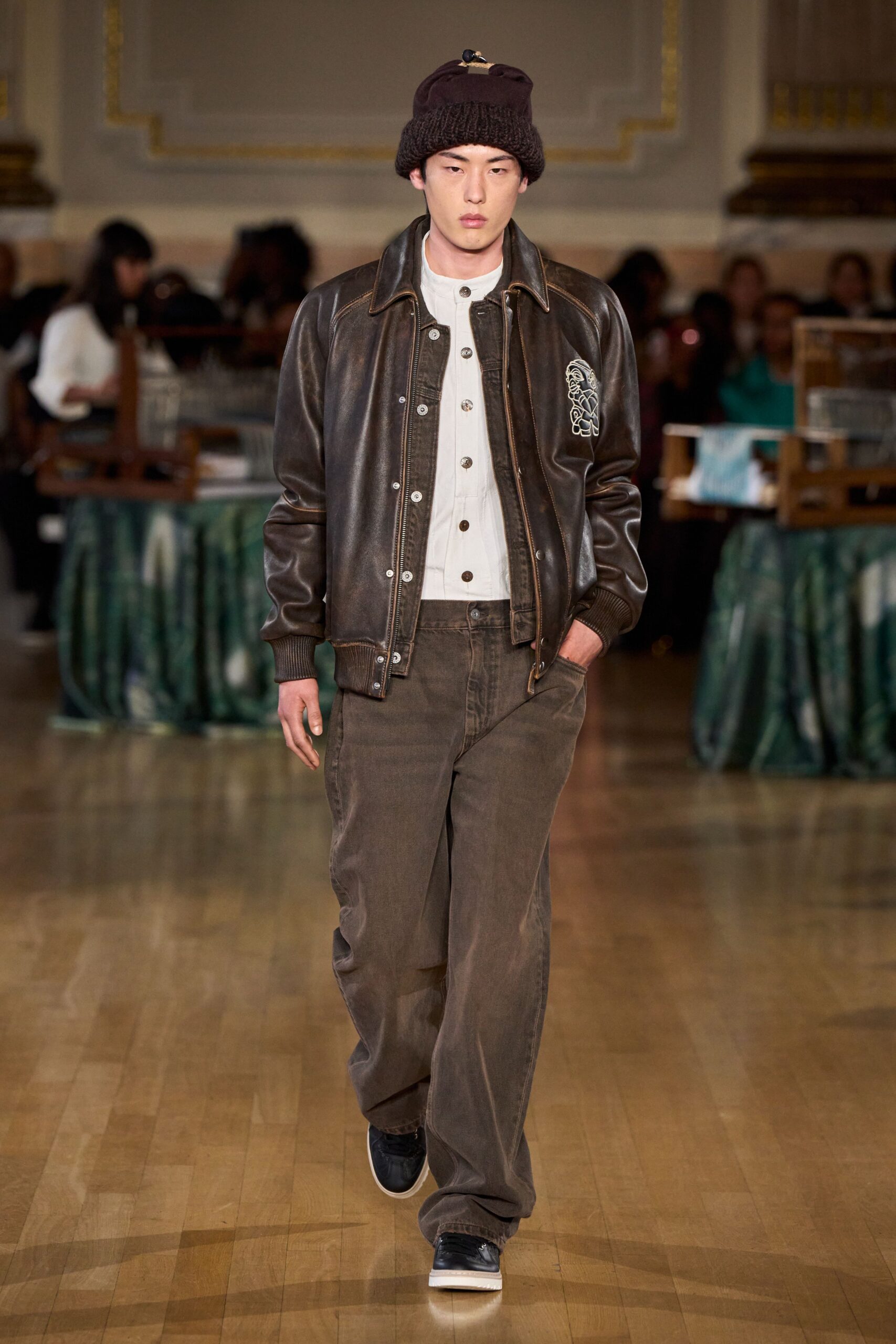 brown denim relaxed straight-leg pants