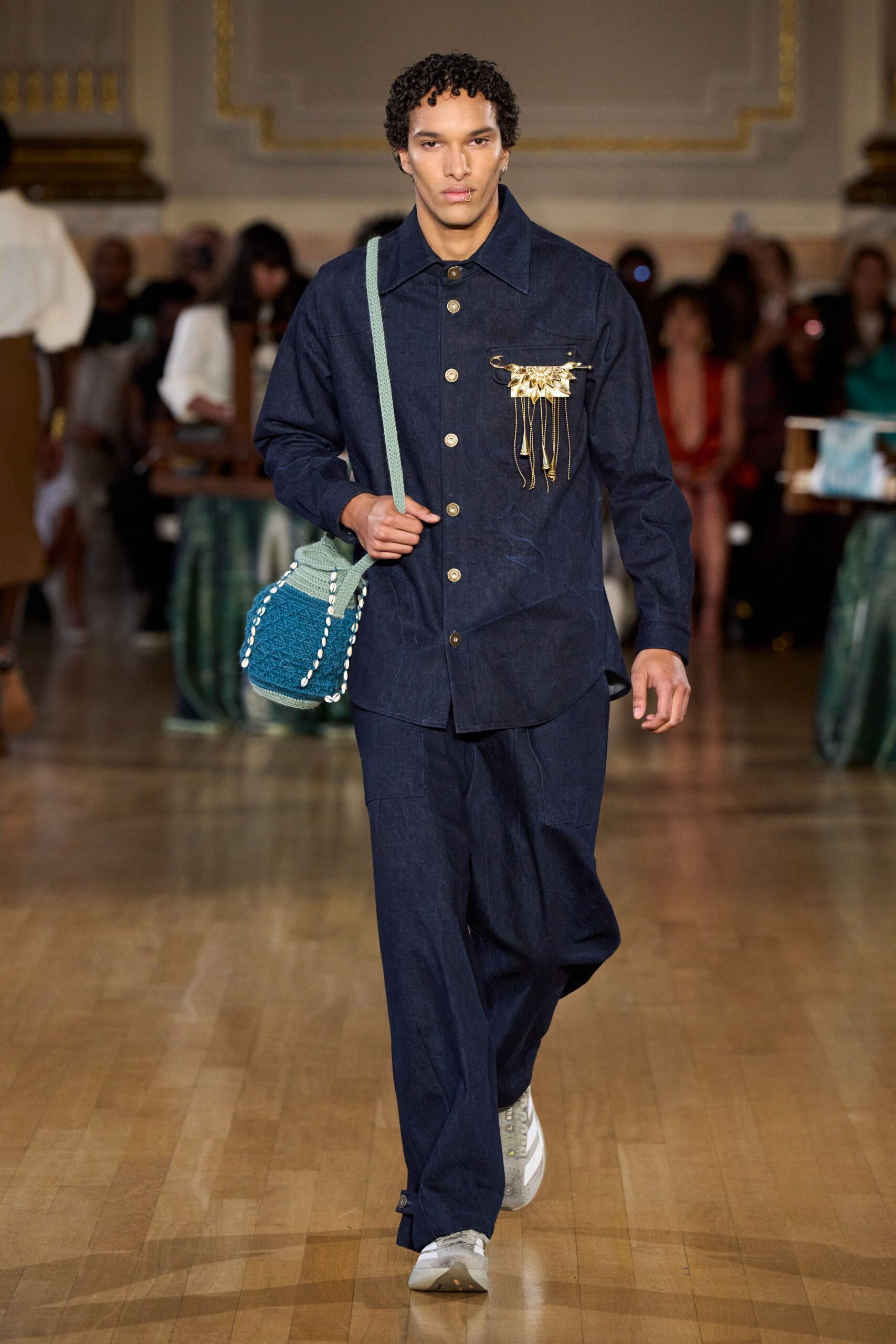 blue denim relaxed straight-leg pants