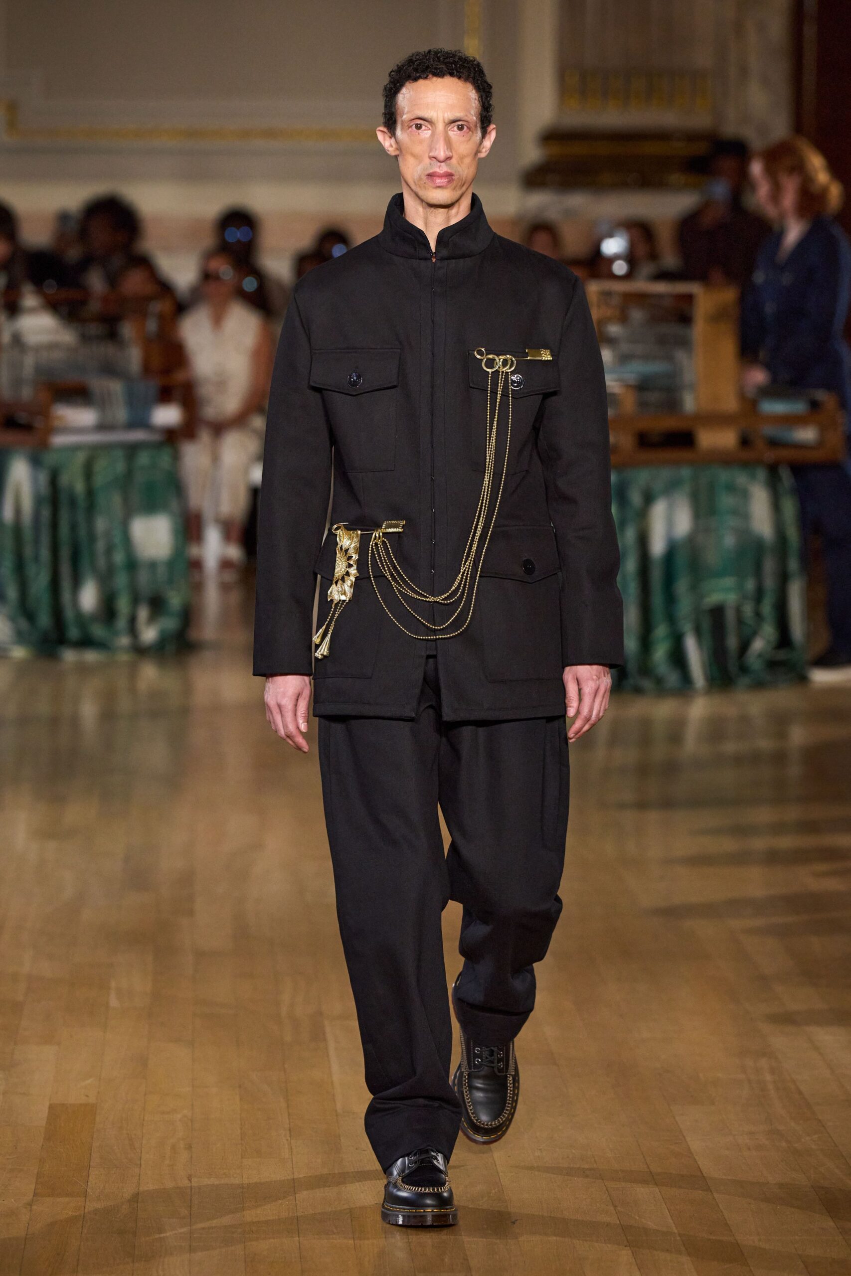 black cotton relaxed straight-leg pants