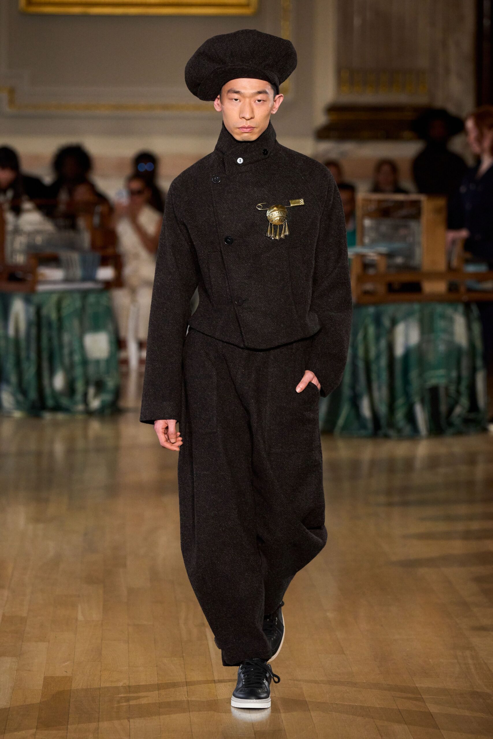 brown wool long-sleeve collared relaxed buttoned jacket