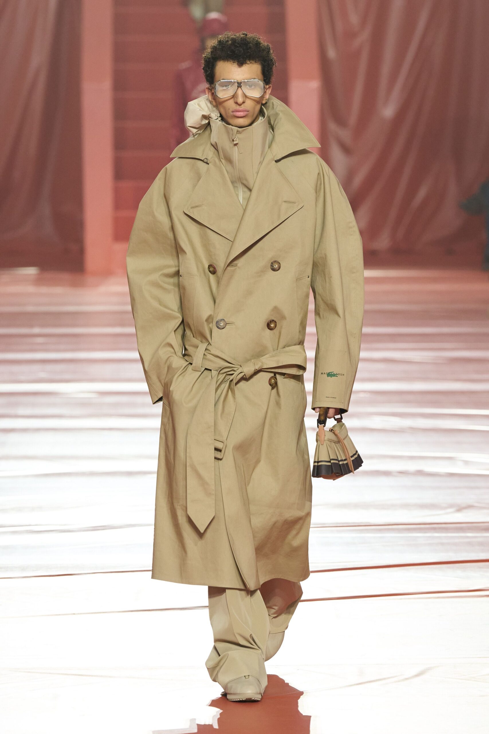 beige cotton long-sleeve collared oversized belted trench